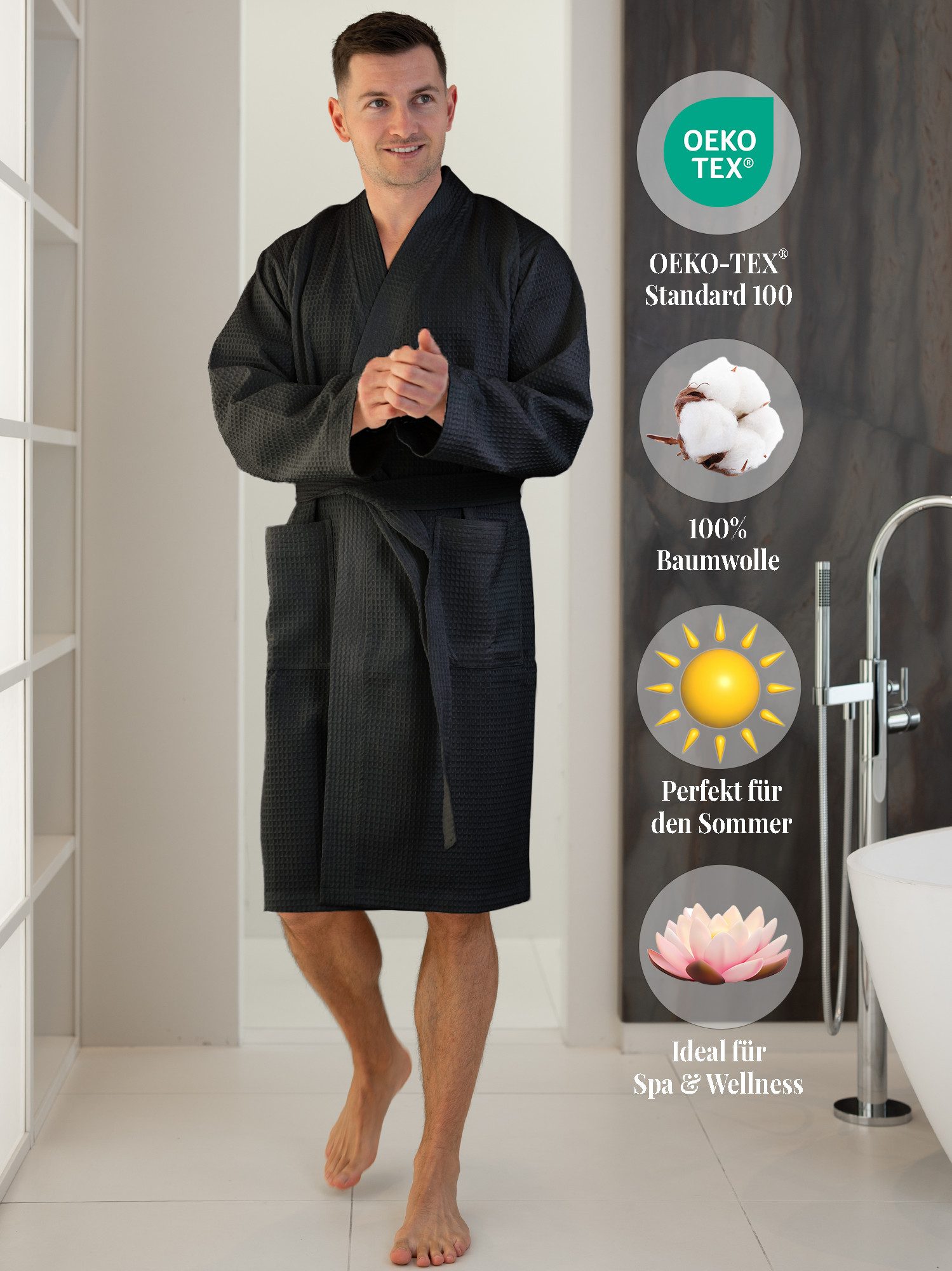 SIEGENTHAL Morgenmantel Herren Morgenmantel Waffelpique, Schalkragen, Gürte günstig online kaufen