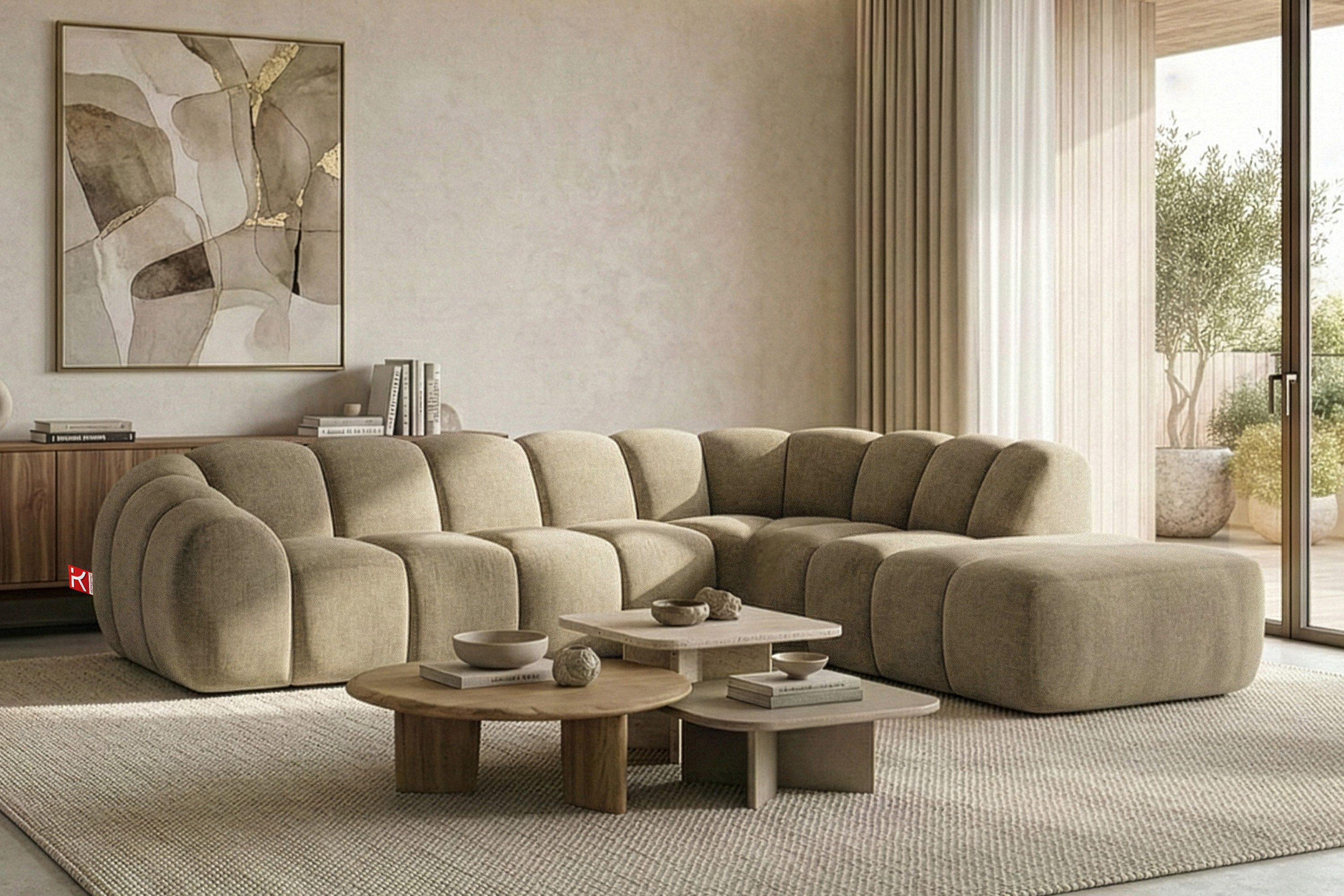 KONSIMO® Ecksofa FLAVA Premiumqualität aus EU, Retro-Modern, modulare Kollektion, handgefertigt, hochwertige Wellenfedern, extrem bequem