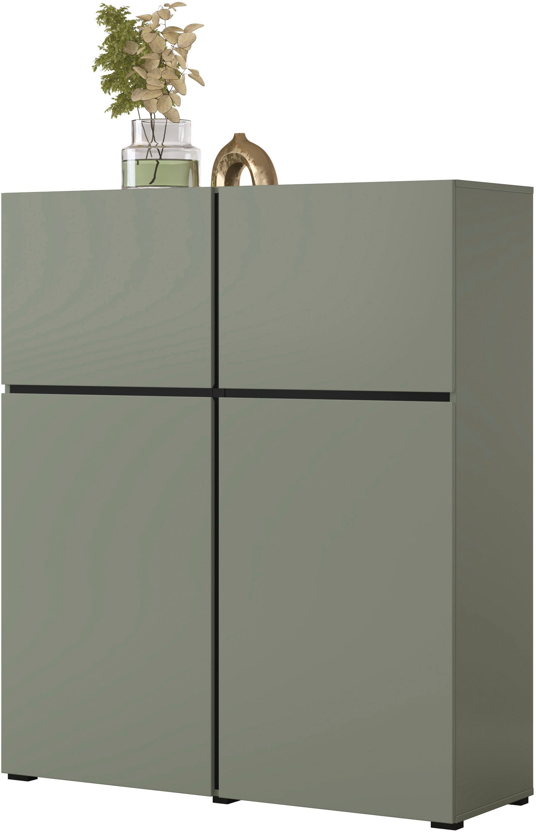 OTTO home Highboard Cross, moderne grifflose Hochkommode mit 4 Türen,Türkommode, Hochschrank, Höhe 139 cm mit viel Stauraum, Einlegeböden verstellbar