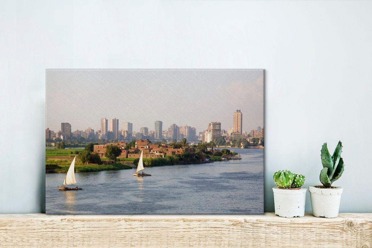 OneMillionCanvasses® Leinwandbild (1 auf in Aufhängefertig, 30x20 Kairo, Nil St), cm Wandbild den Leinwandbilder, Wanddeko, Blick