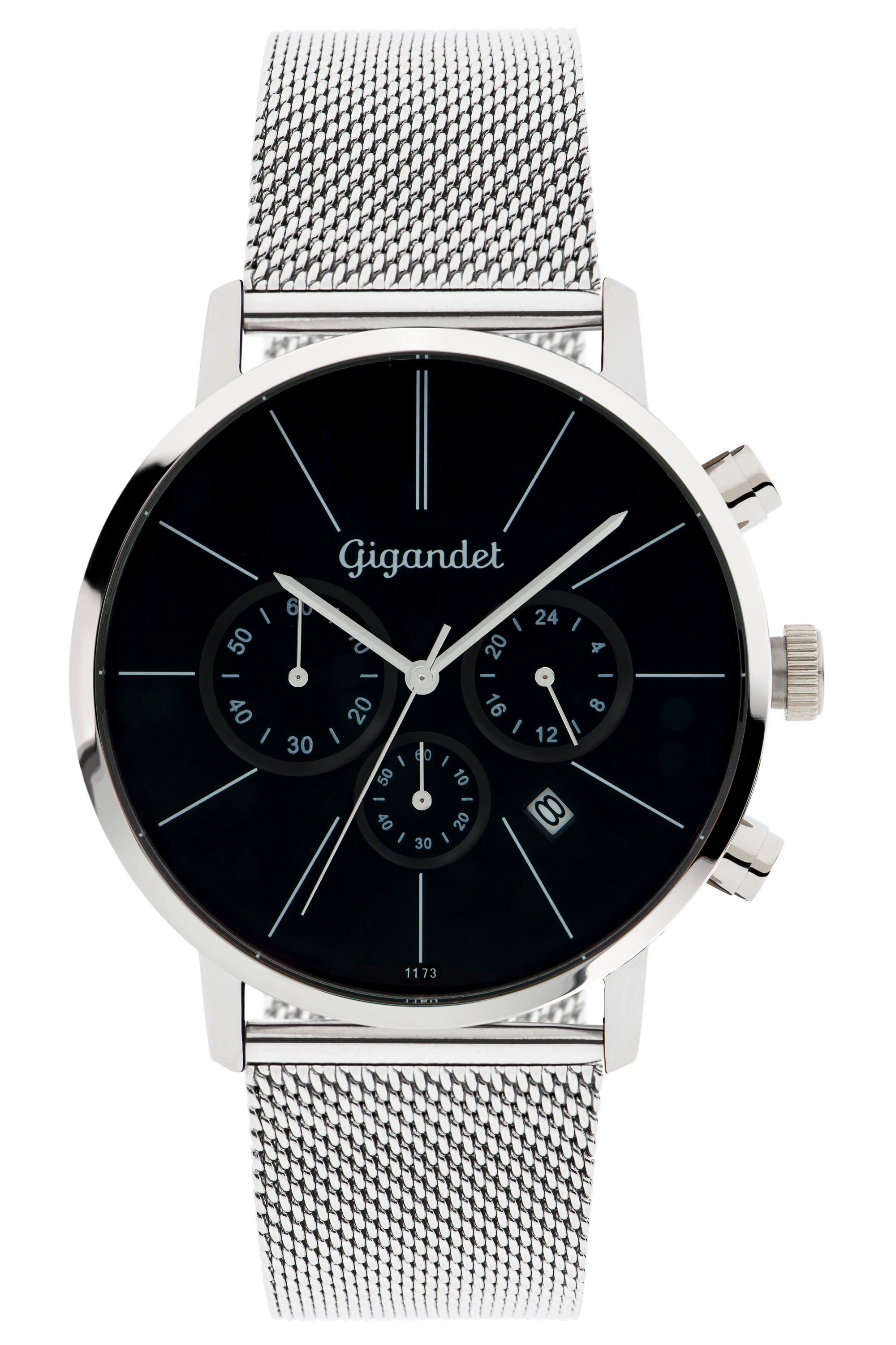 Gigandet Chronograph MINIMALISM Armbanduhr Uhr Damenuhr Herrenuhr Unisex schwarz silber G32-006, Mesharmband, Edelstahlgehäuse, 3ATM wasserdicht, Modell G32-006