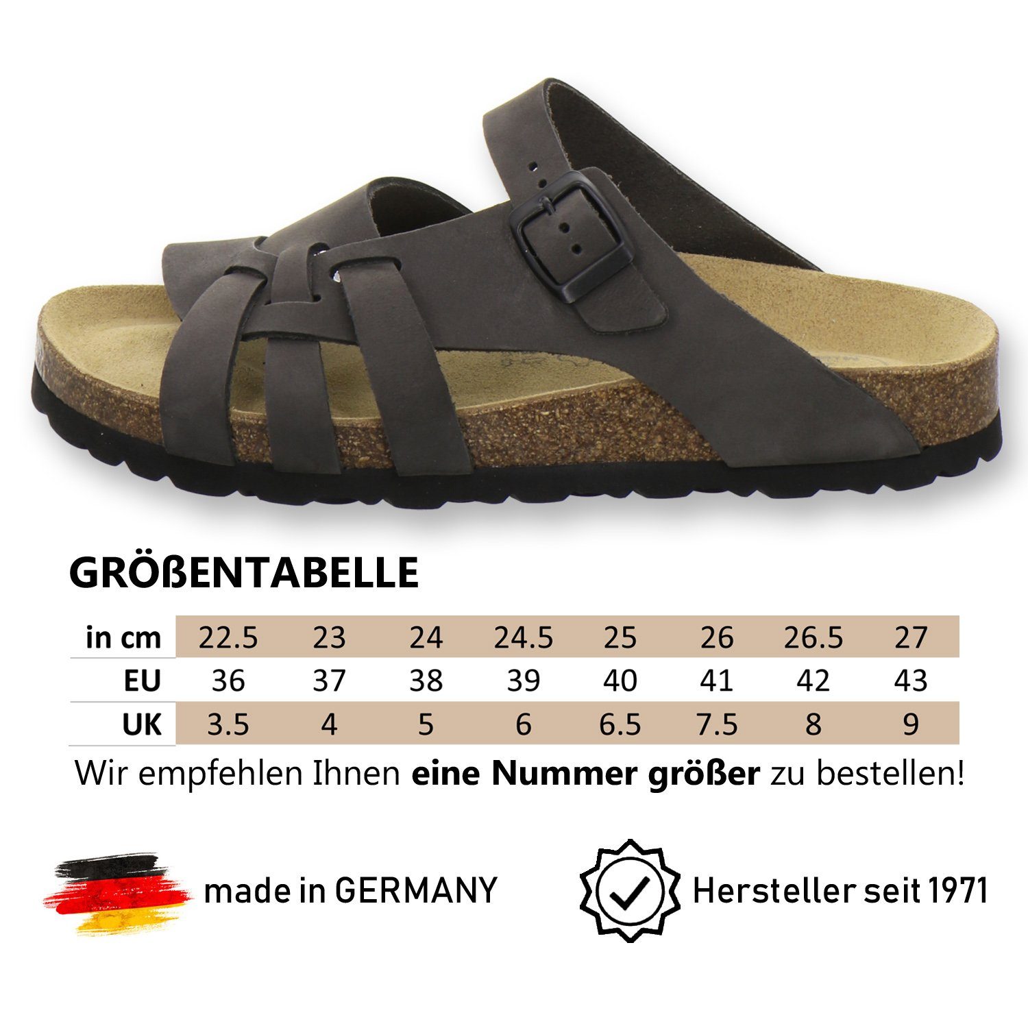 2122 mit für stone Fussbett, Pantolette Damen aus Leder in Made AFS-Schuhe Germany