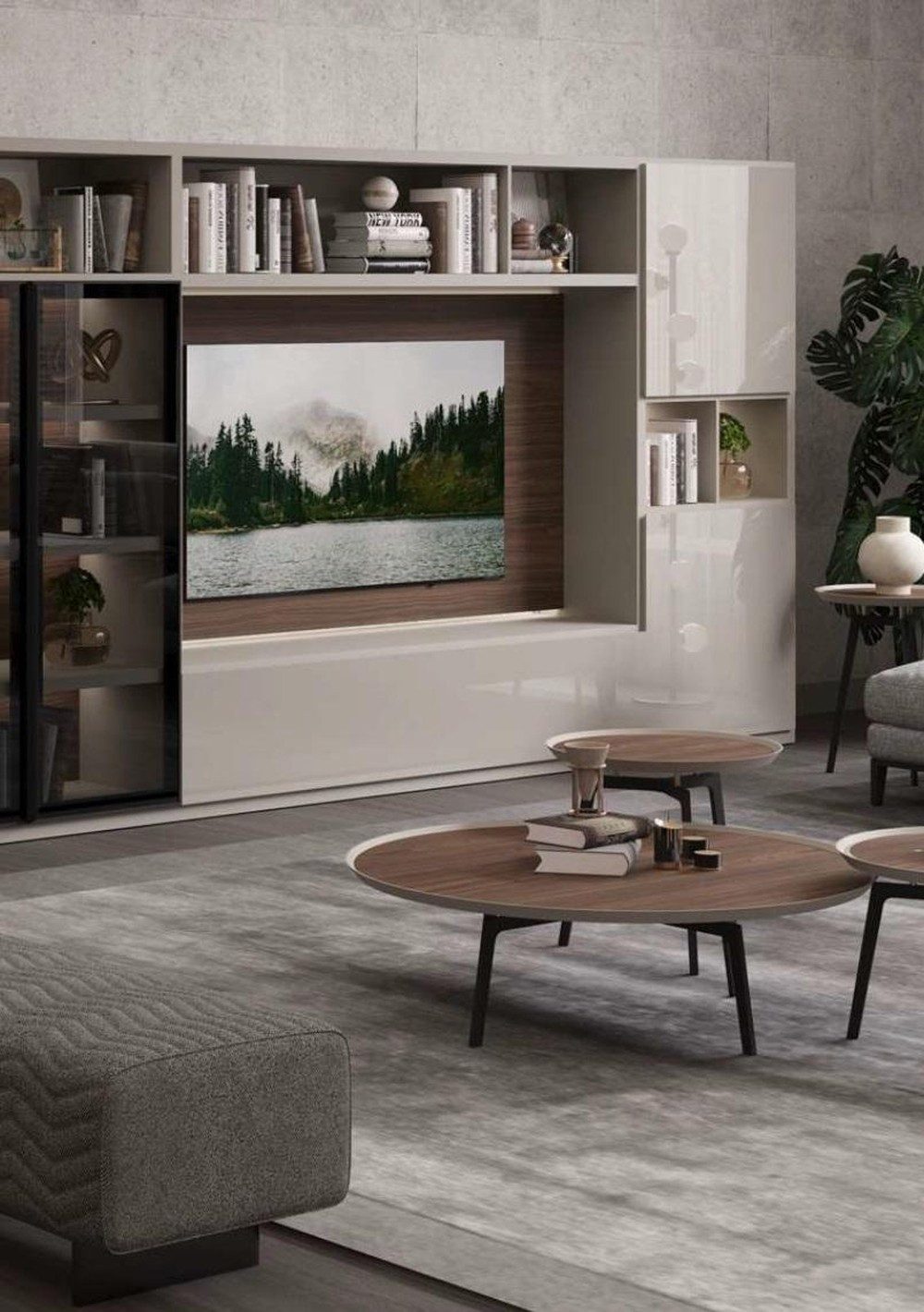 JVmoebel Wohnwand Moderne Wohnwand aus weißem Holz und Glas im eleganten Design, (Wohnwand), Made in Europa