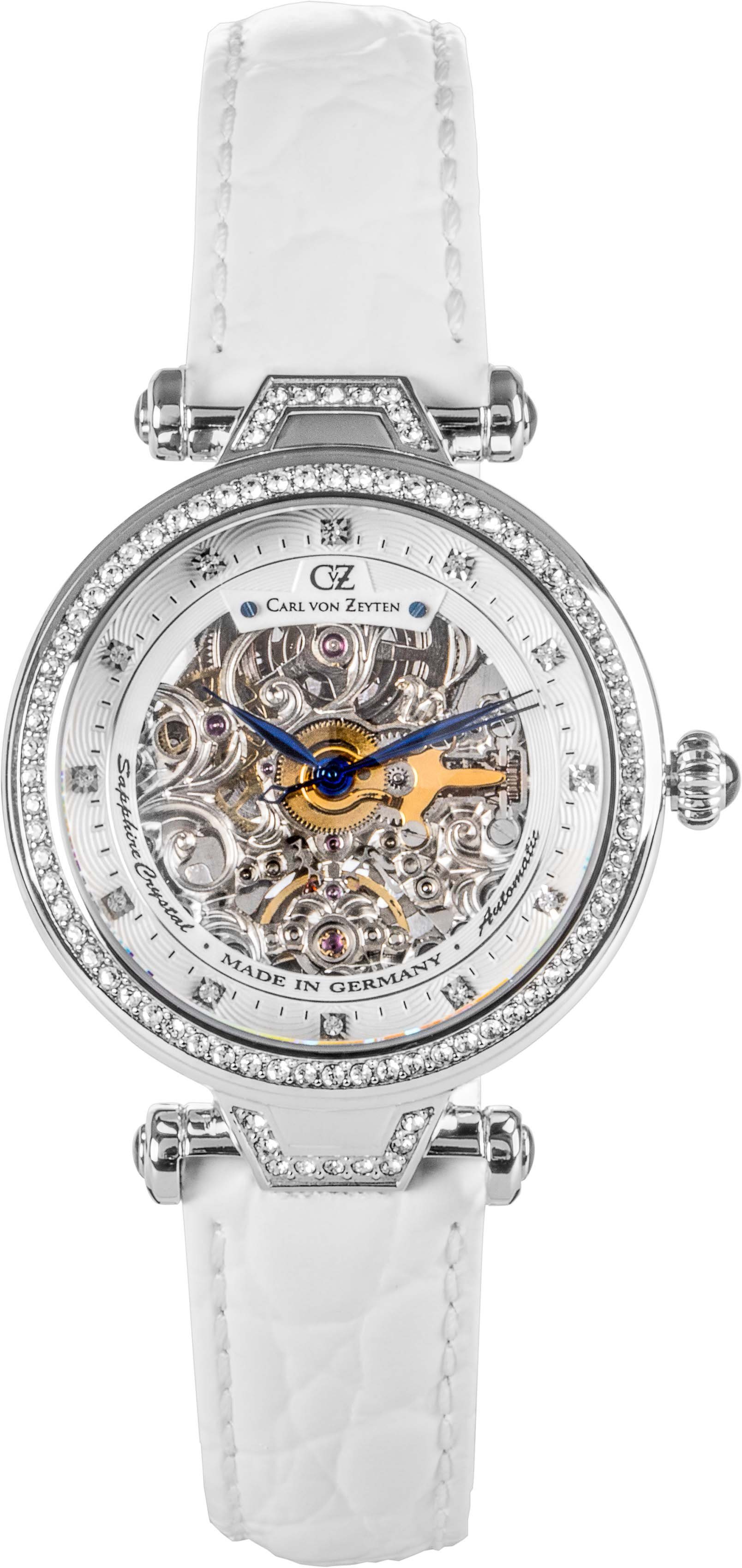 Carl von Zeyten Automatikuhr Gütenbach, CVZ0071WHS, Armbanduhr, Damenuhr, Saphirglas, Made in Germany, Mechanische Uhr