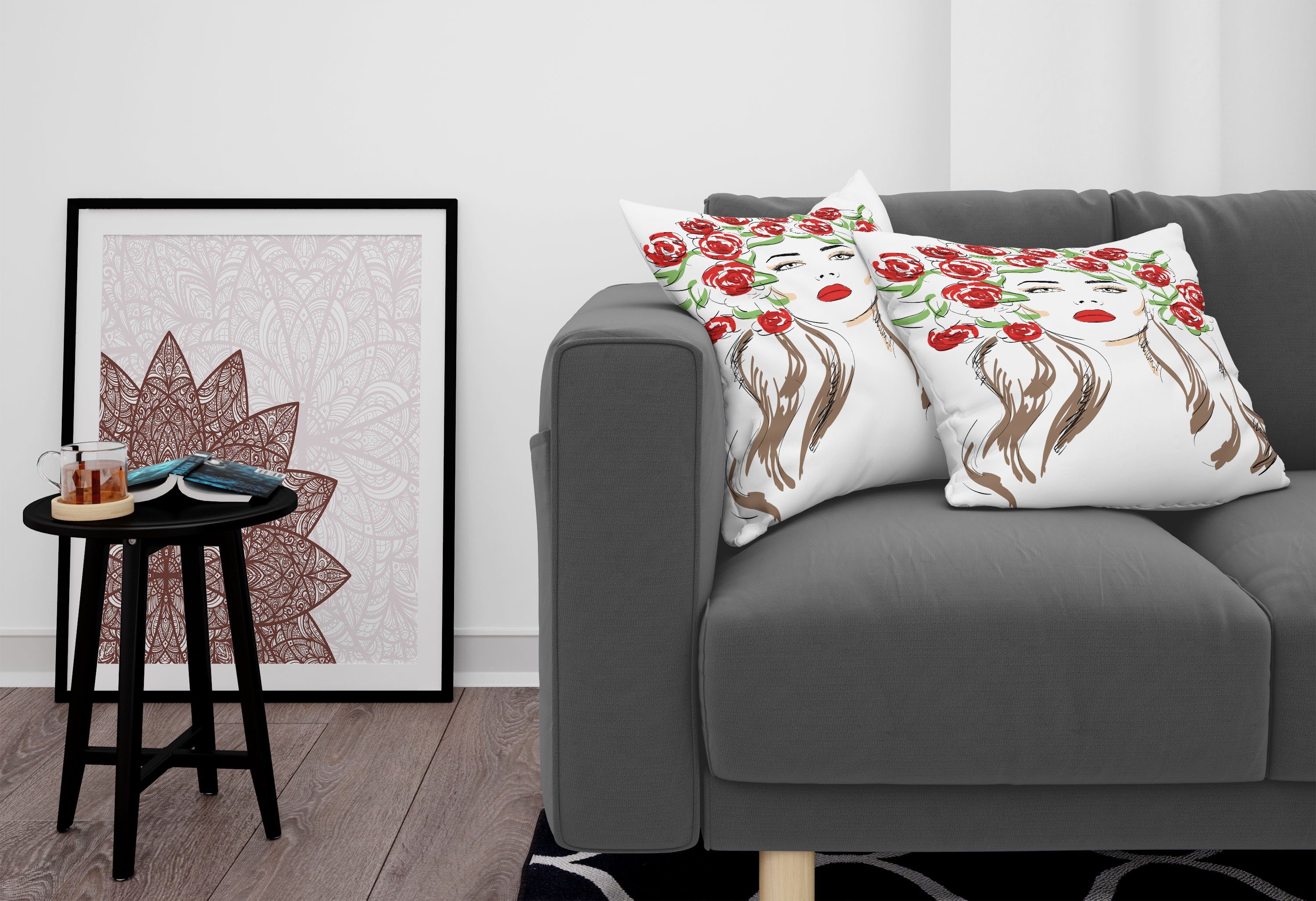 Digitaldruck, Blume Doppelseitiger Dame Abakuhaus Kissenbezüge (2 mit Blumenverzierung Stück), Modern Accent