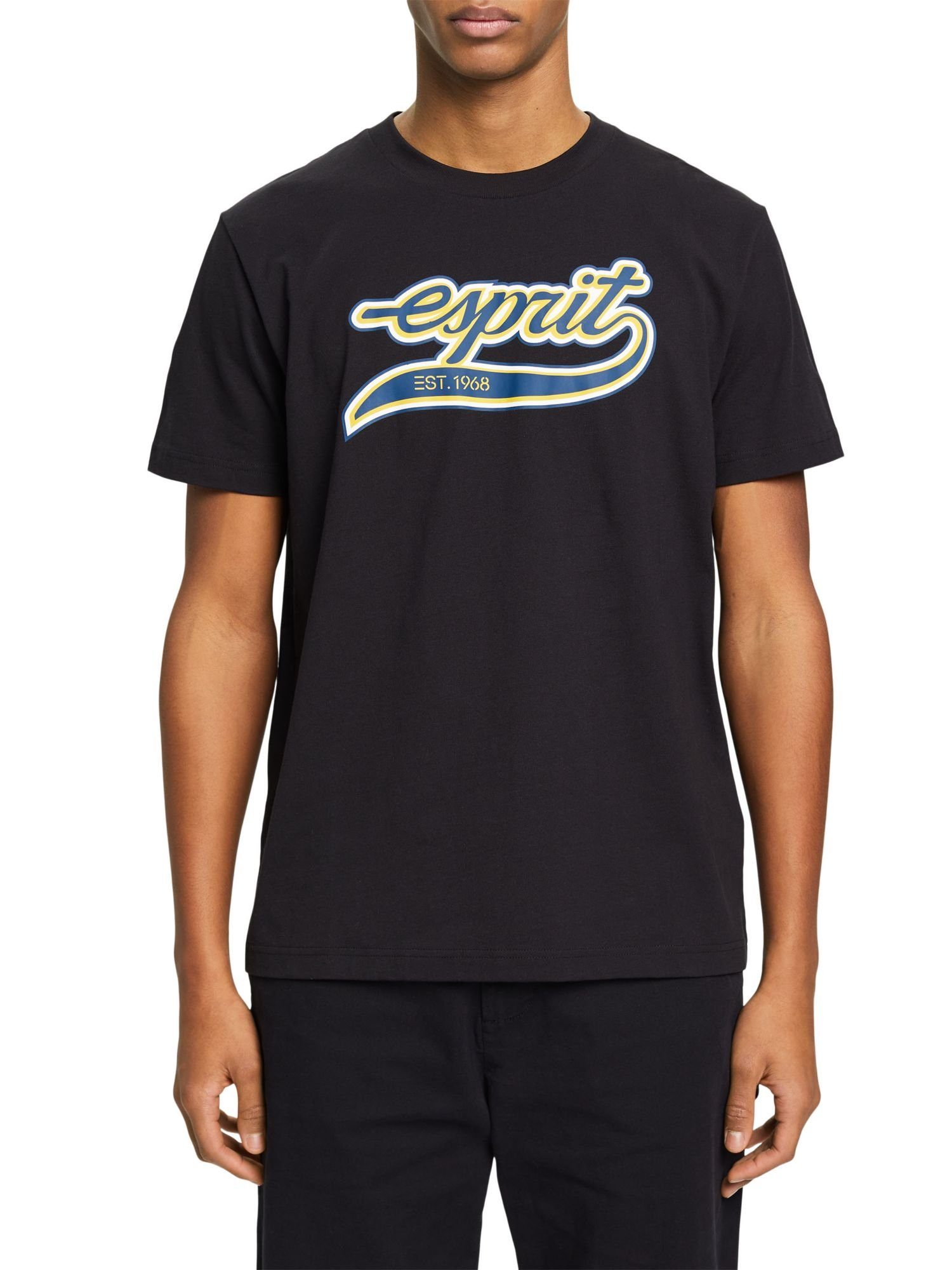 Esprit Langarmshirt Retro-T-Shirt aus Baumwolle BLACK Logo mit (1-tlg)