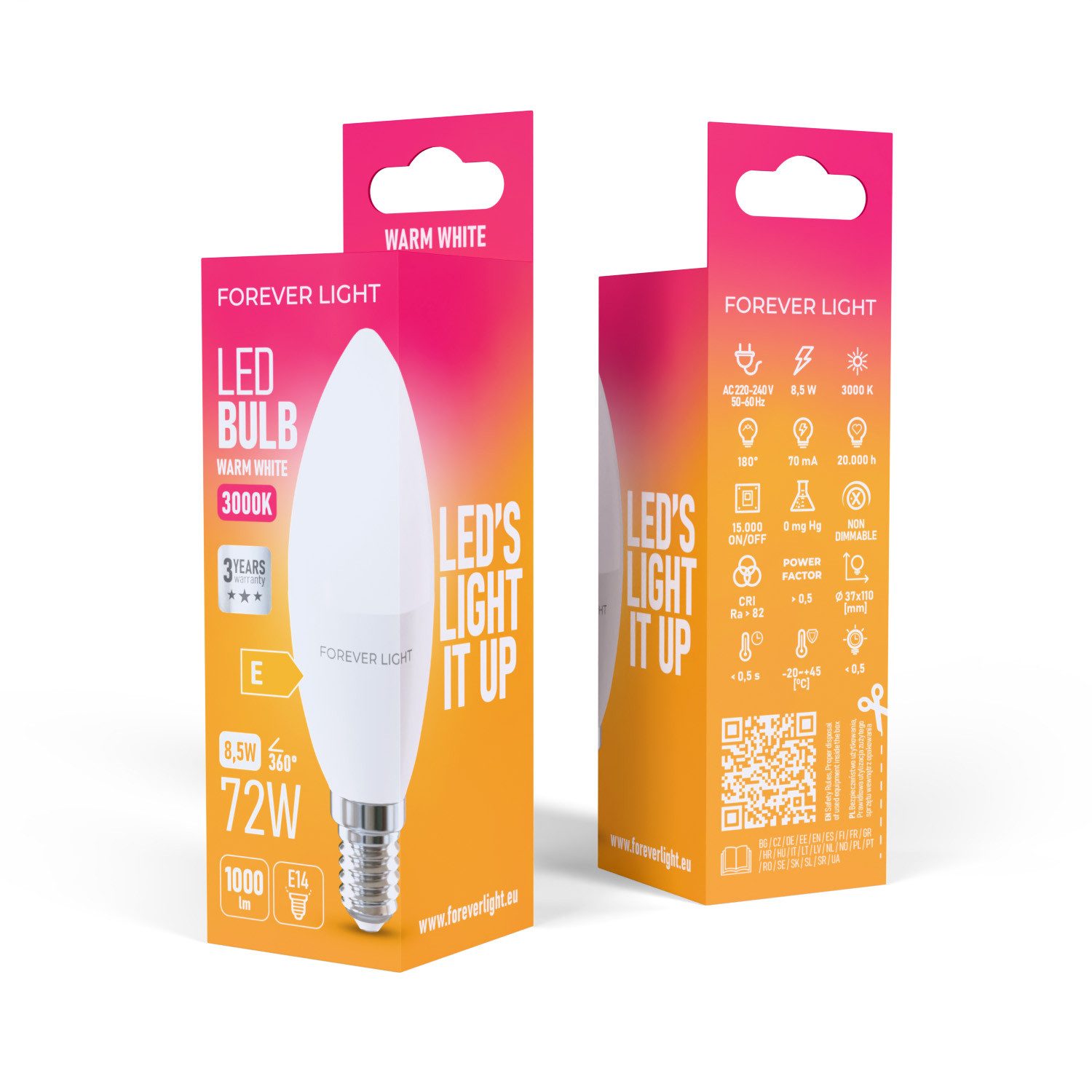 Forever Light LED-Leuchtmittel Kerzenform - Energieeffizienz-Klasse E, E14, 1 St., Warmweiß, für angenehme Raumbeleuchtung