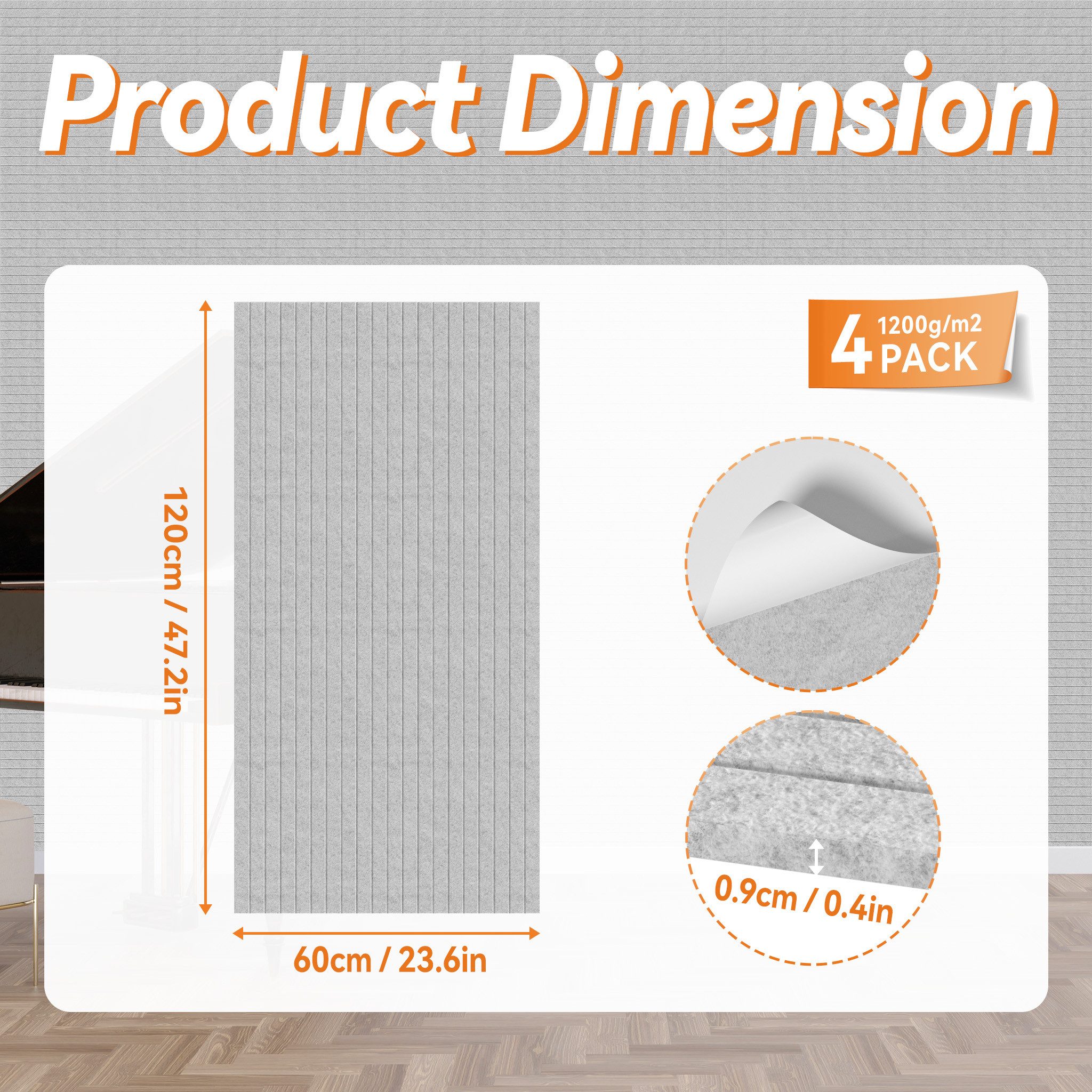FIVMEN Wandpaneel Akustikpaneele Wand Selbstklebend Schalldämmung 4er/set, (16-tlg) Schwarz/Weiß/Hellgrau 120x60cm Polyesterfaser Langer Streifen – Bild 2 von 5
