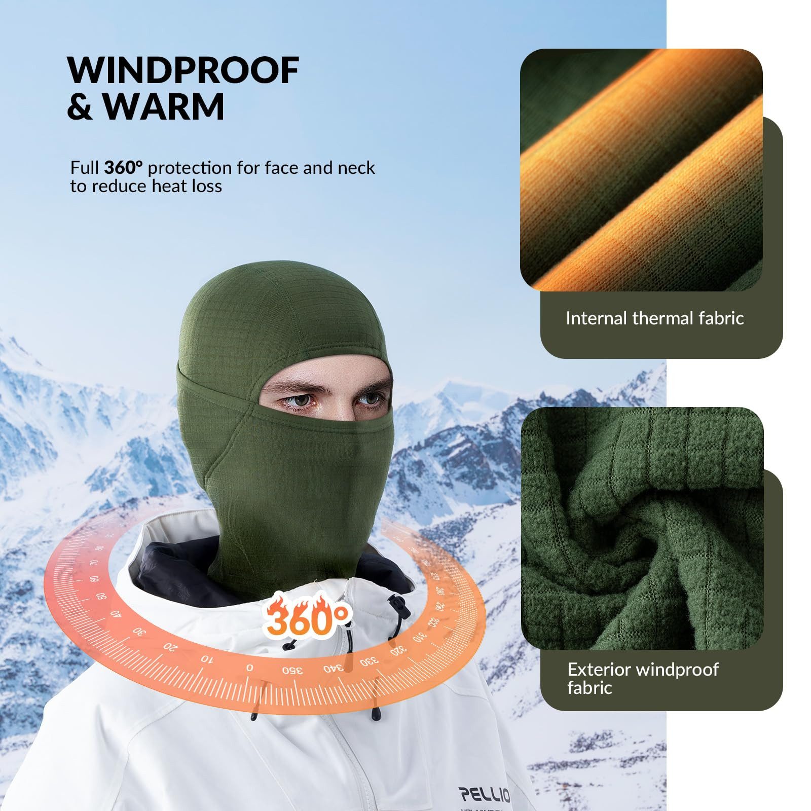 ROCKBROS Sturmhaube Warme Winddichte Atmungsaktive Sturmmaske Damen/Herren (1-St) Gesichtsmaske für Outdoor Sports Skifahren, Radfahren