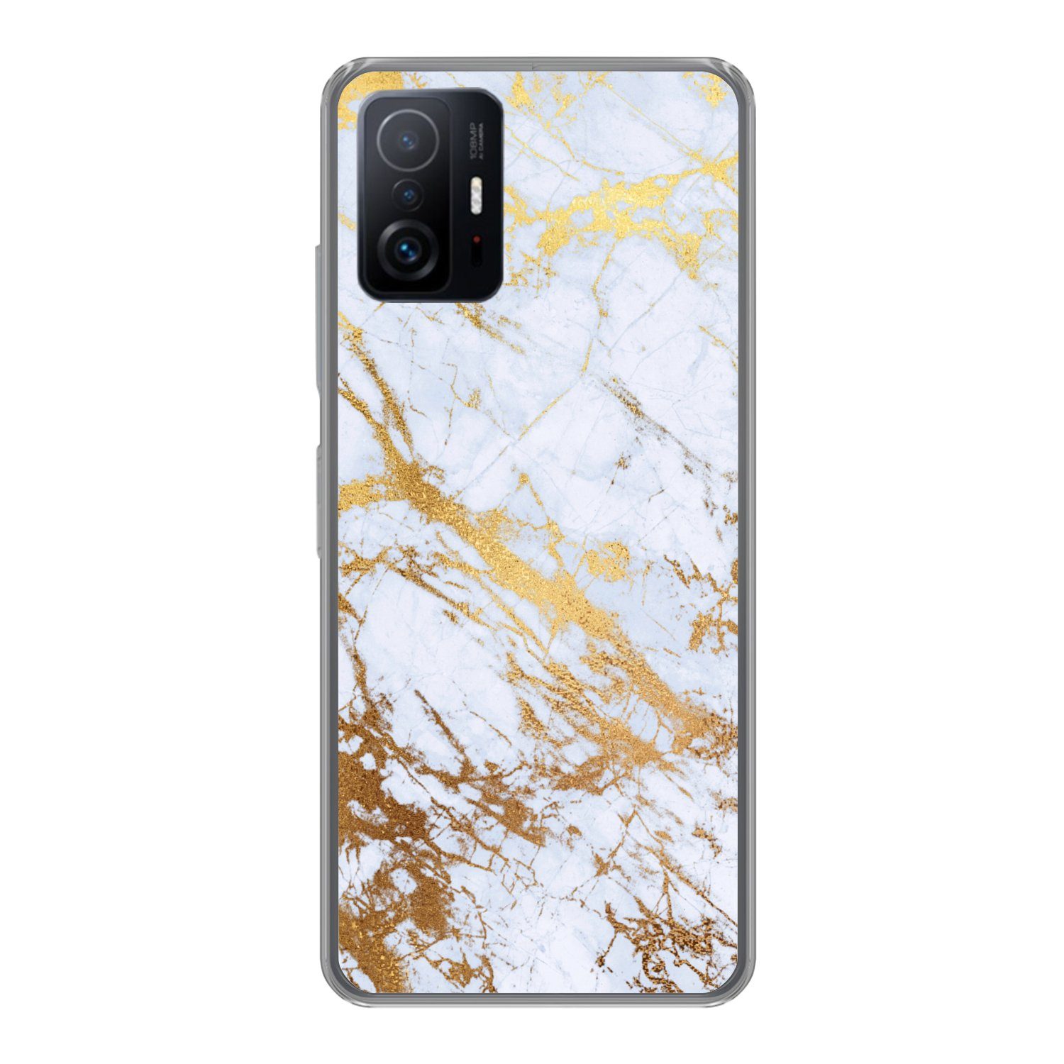 MuchoWow Handyhülle für Xiaomi 11 Lite 5G NE Marmor - Gold - Weiß - Luxe - Marmoroptik - G, Phone Case, Silikon, Schutzhülle Dünn