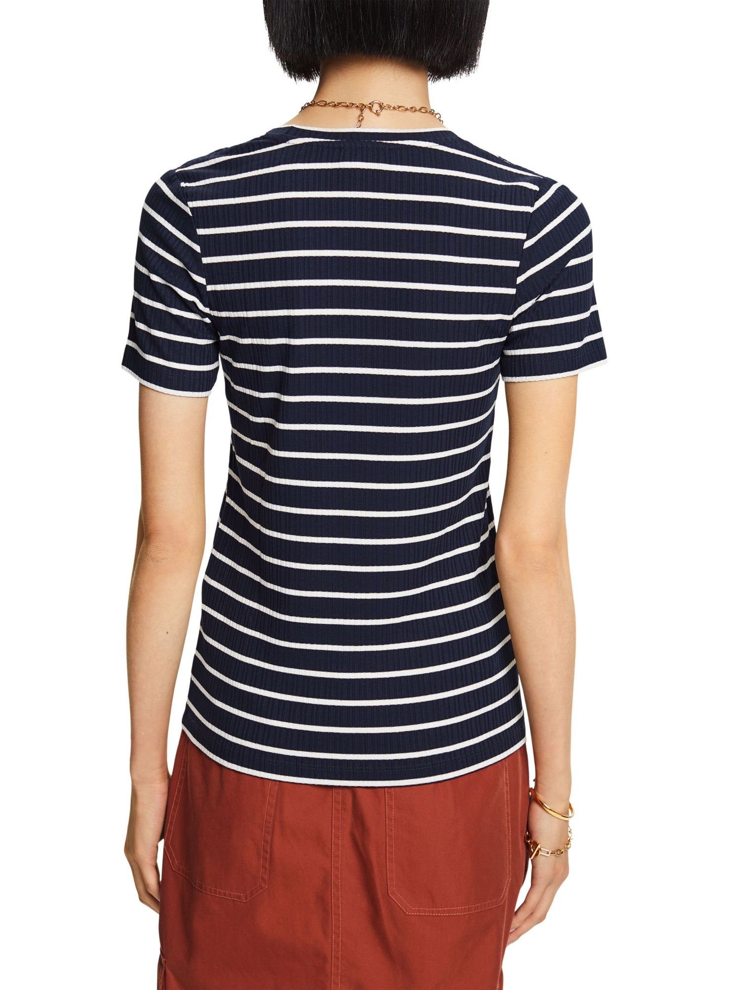 T-Shirt Esprit Collection gestreiftem aus (1-tlg) T-Shirt Rippstrick NAVY