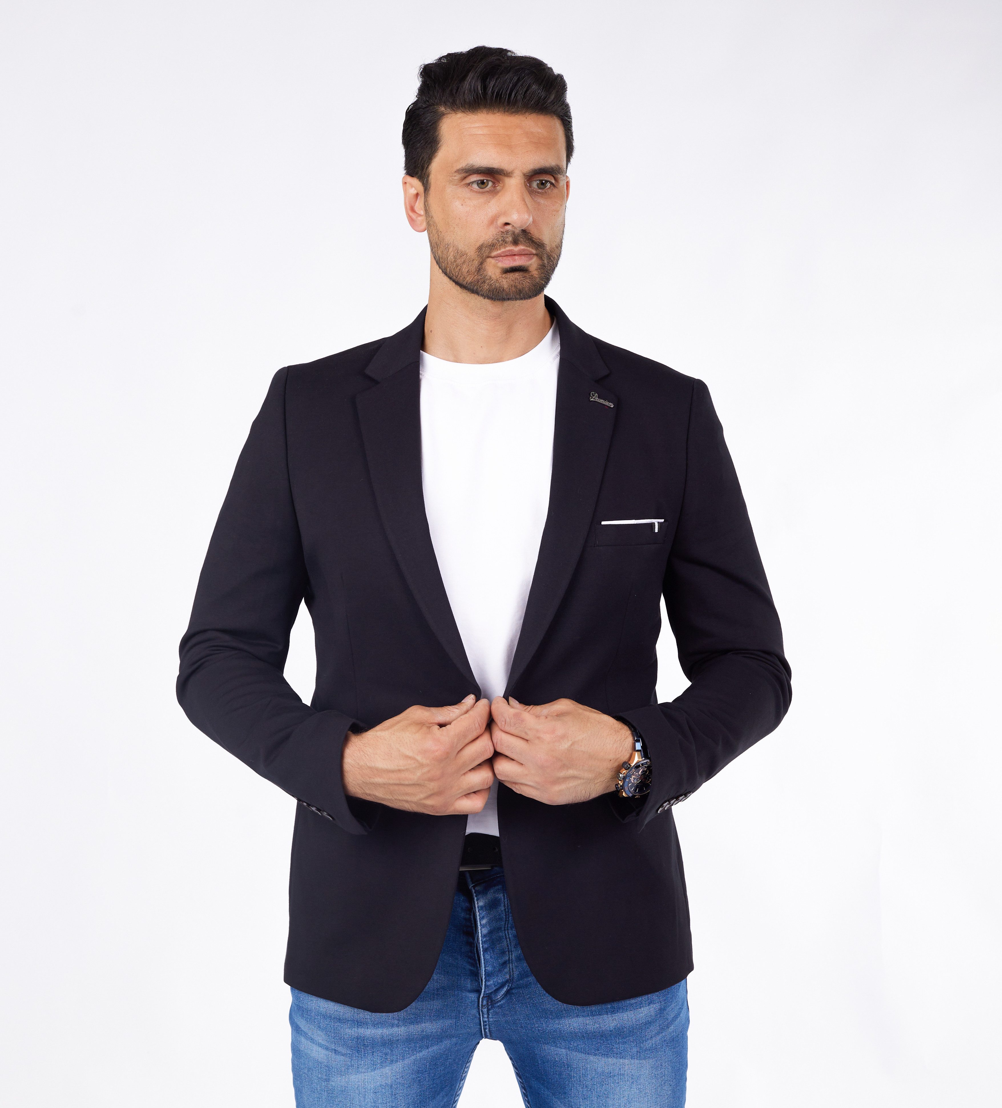 Denim Distriqt Jerseysakko Sportlich Jersey Sakko mit Stretch und feinen Akzenten