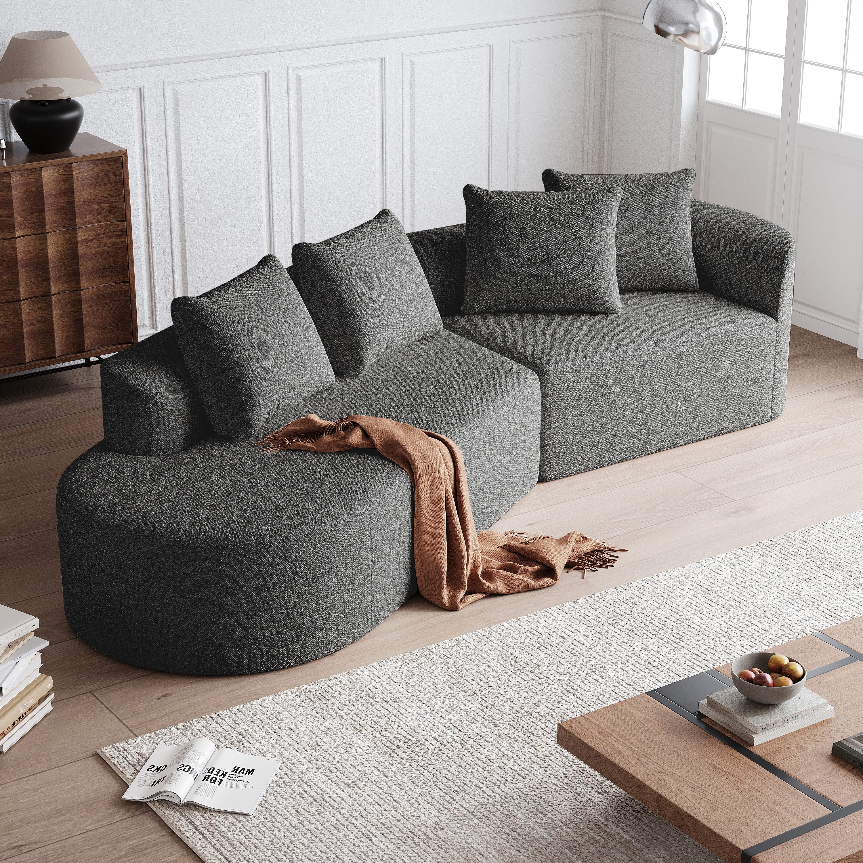 HAUSS SPOLE Ecksofa modern Polstermöbel mit 4-Sitzer Relaxsofa frei kombinierbar, mit extra tiefer Sitzfläche & 4 Kissen 1 Teile, mit Relaxfunktion