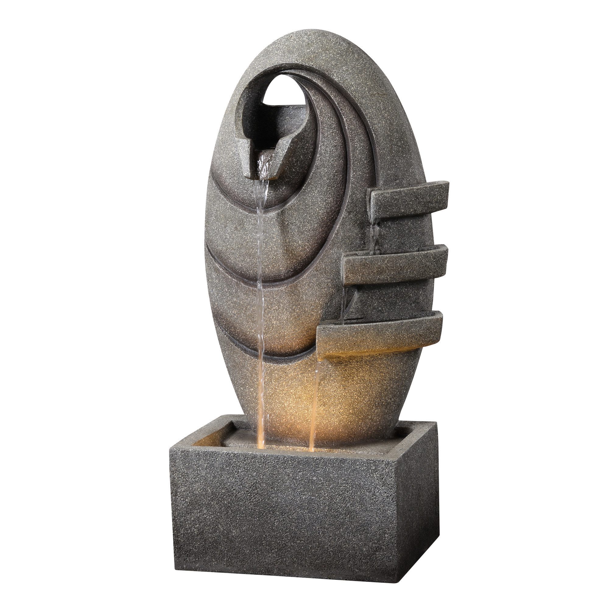 Teamson Home Gartenbrunnen Moderner ovaler Gartenbrunnen mit warmem LED-Licht, Grau