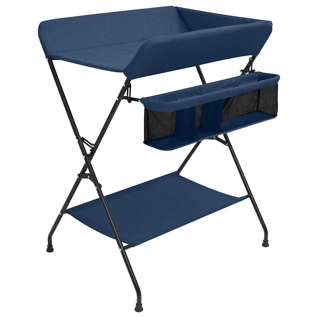 furnicato Wickeltisch Marineblau 80,5 x 67 x 102,5 cm mit robustem Gestell, Klappbare Wickelkommode mit Ablage, Seitenfächern und Sicherheitsrand