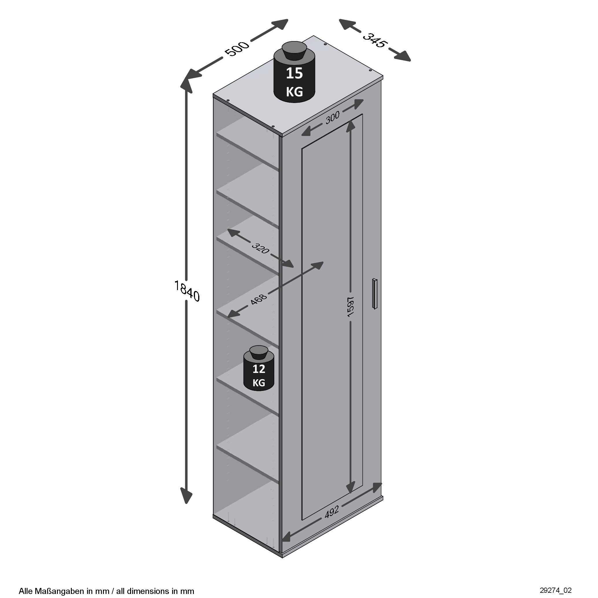 PREISBRECHER Garderobenschrank INCA 2 in weiß - 50x184x34,5cm (BxHxT)