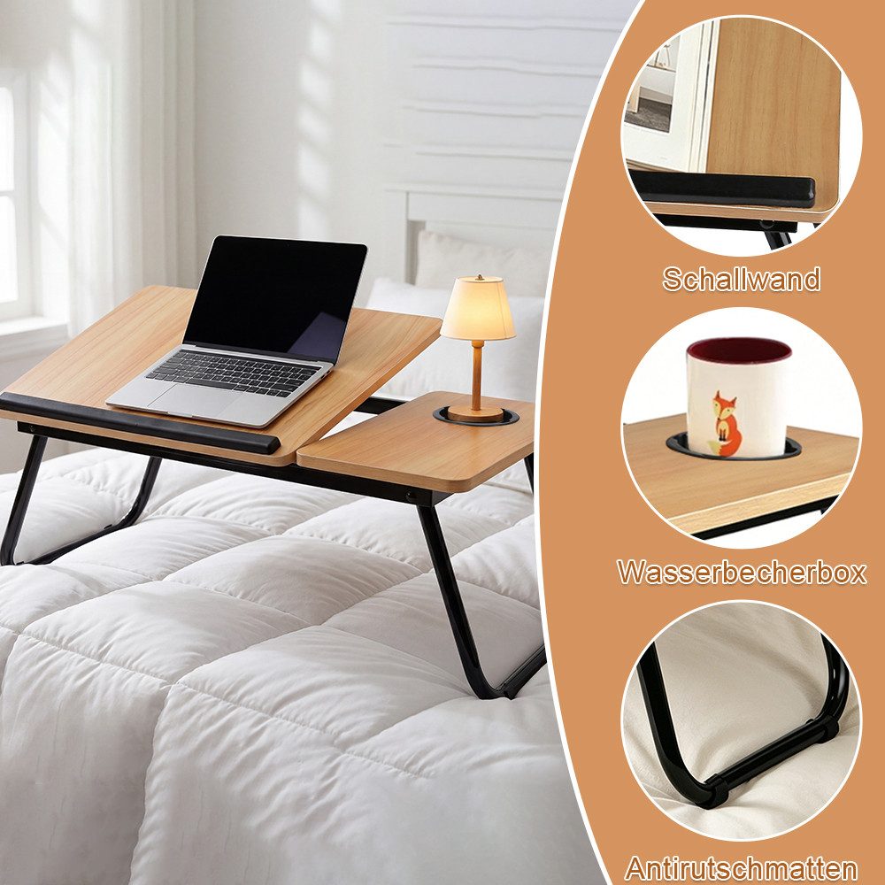 JEOBEST Laptoptisch Klappbarer Beistelltisch, Frühstückstablett für Sofa und Bett, Bambus, (1-St.60x40)Höhen Neigung Verstellbar, mit Cup Slot und Laptop-Stoppe – Bild 2 von 5