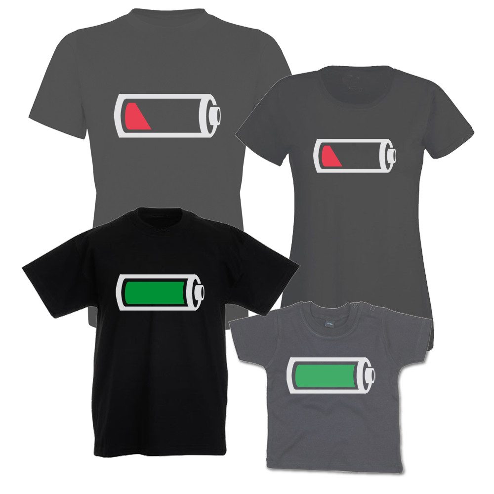 G-graphics T-Shirt Batterie leer & Batterie voll (Familienset, Einzelteile zum selbst zusammenstellen) Kinder- & Erwachsenen-T-Shirt-Set mit Frontprint