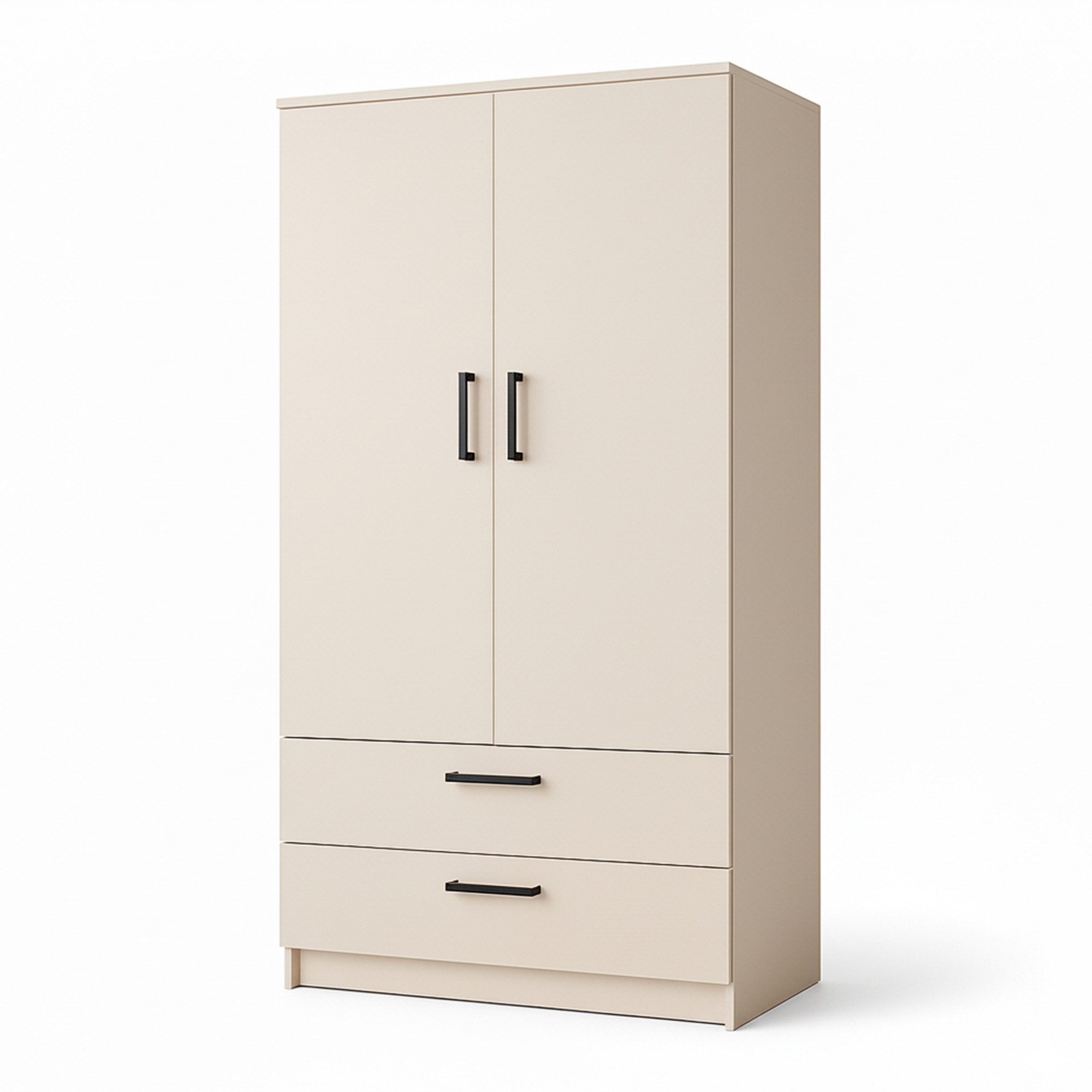 Masseno Drehtürenschrank DOVI 90 cm Kleiderschrank 2 Türen und 2 Schubladen Kaschmir
