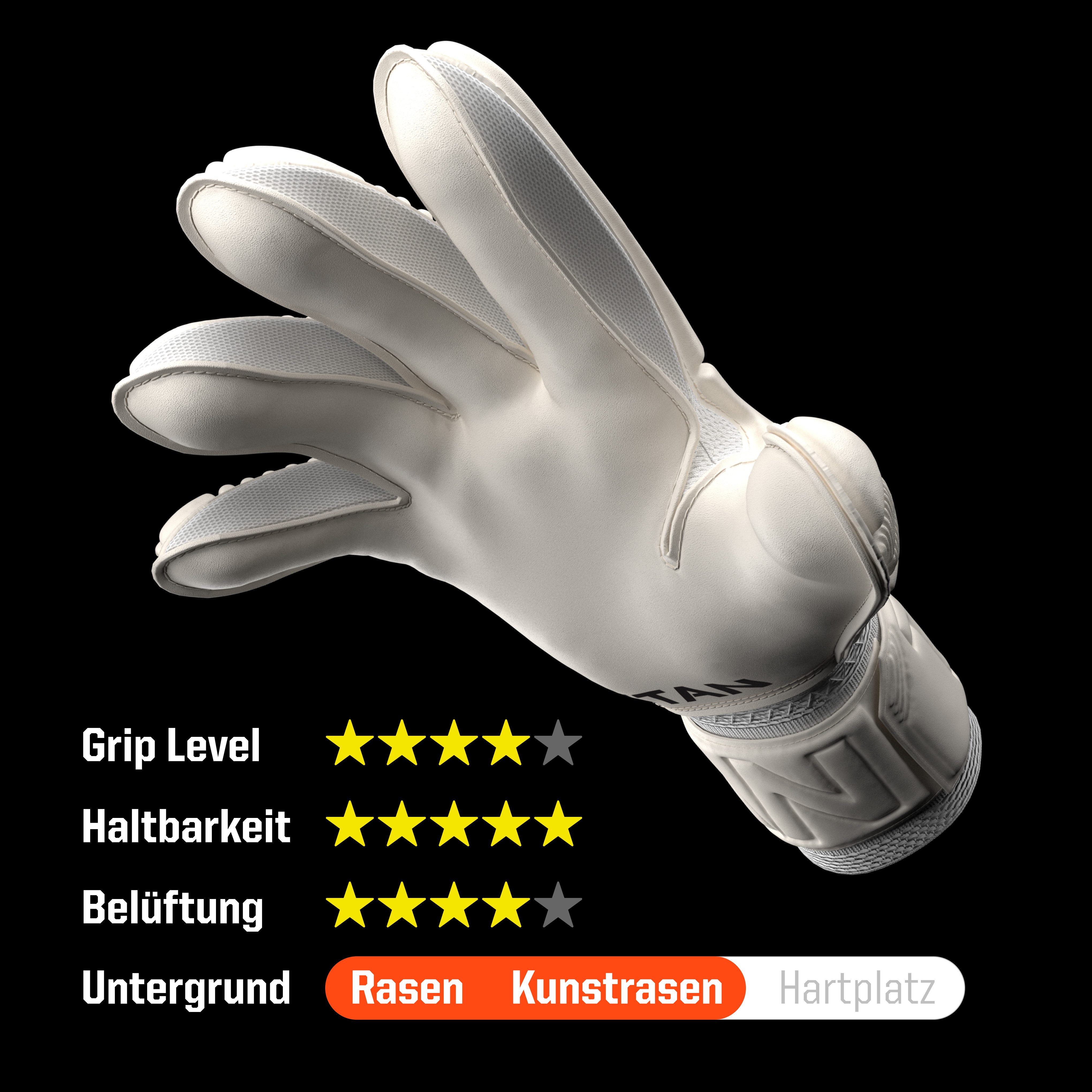 T1TAN Torwarthandschuhe Kinder, CLASSIC White-Out Junior, Größe 3-6