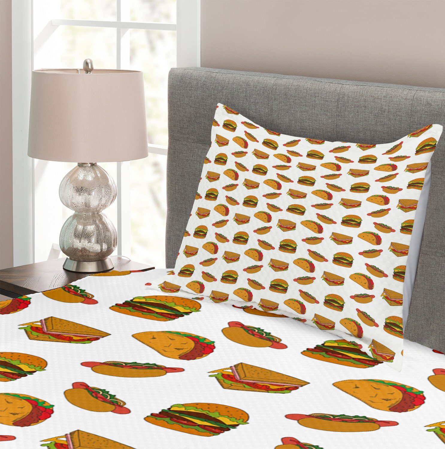 Food Sketch Kissenbezügen Fast Waschbar, mit Tagesdecke Abakuhaus, Sandwiches Burgers Set