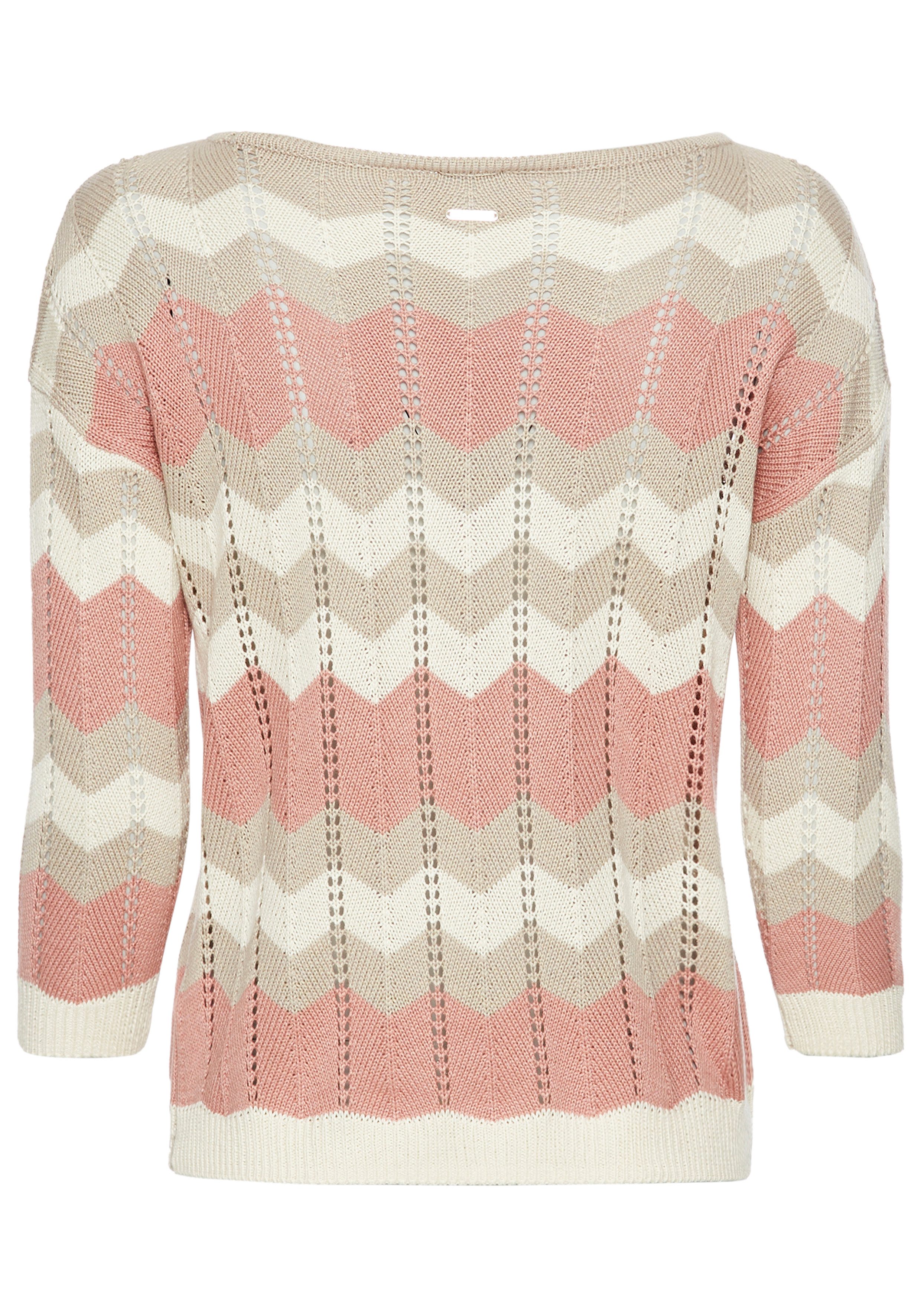 Laura Scott Strickpullover leichter Übergangspullover mit Ajourmuster und 3/4 Ärmeln