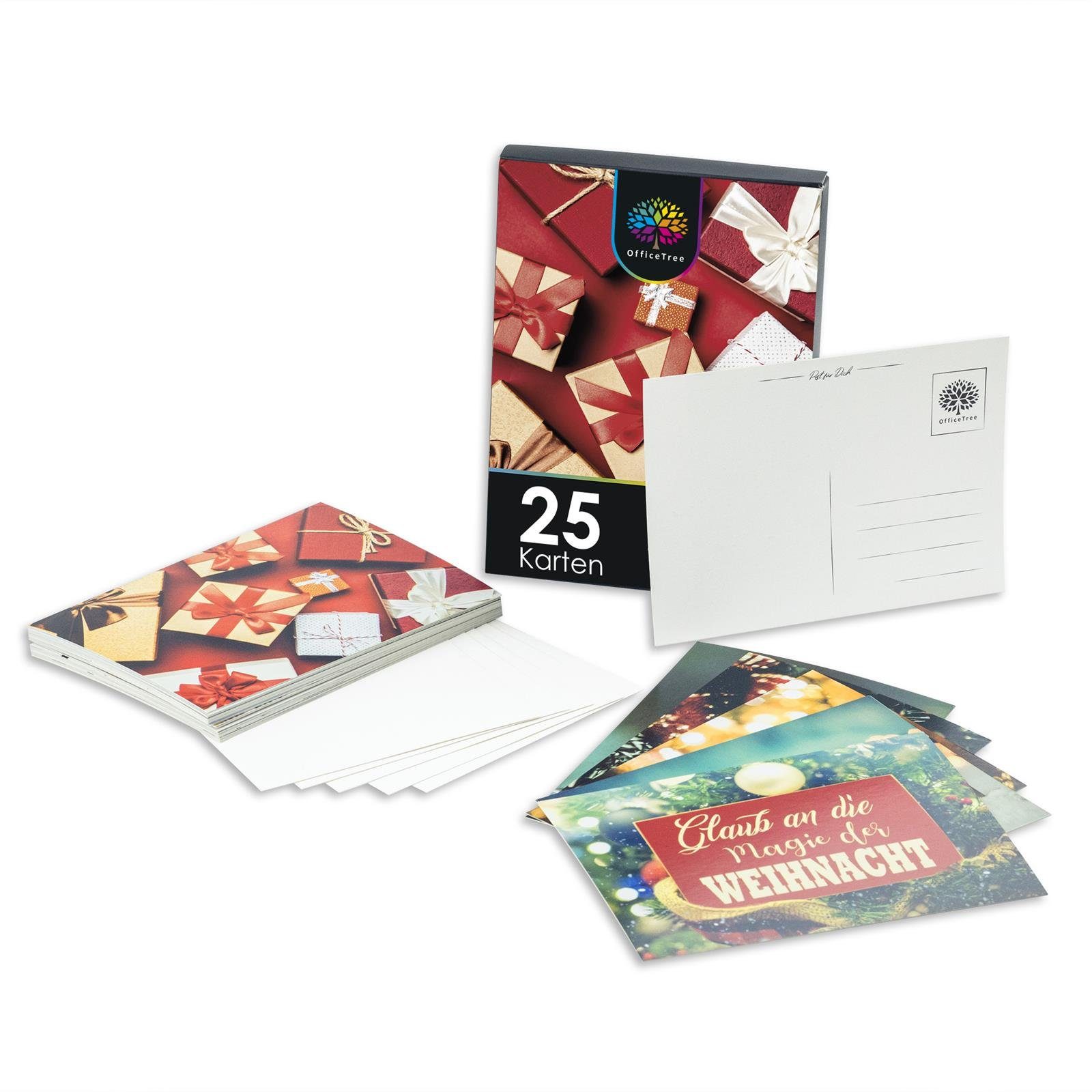 OfficeTree Postkarten Weihnachten mit A6, Briefumschlägen 25er Weihnachtspostkarten 5 Postkarte Set