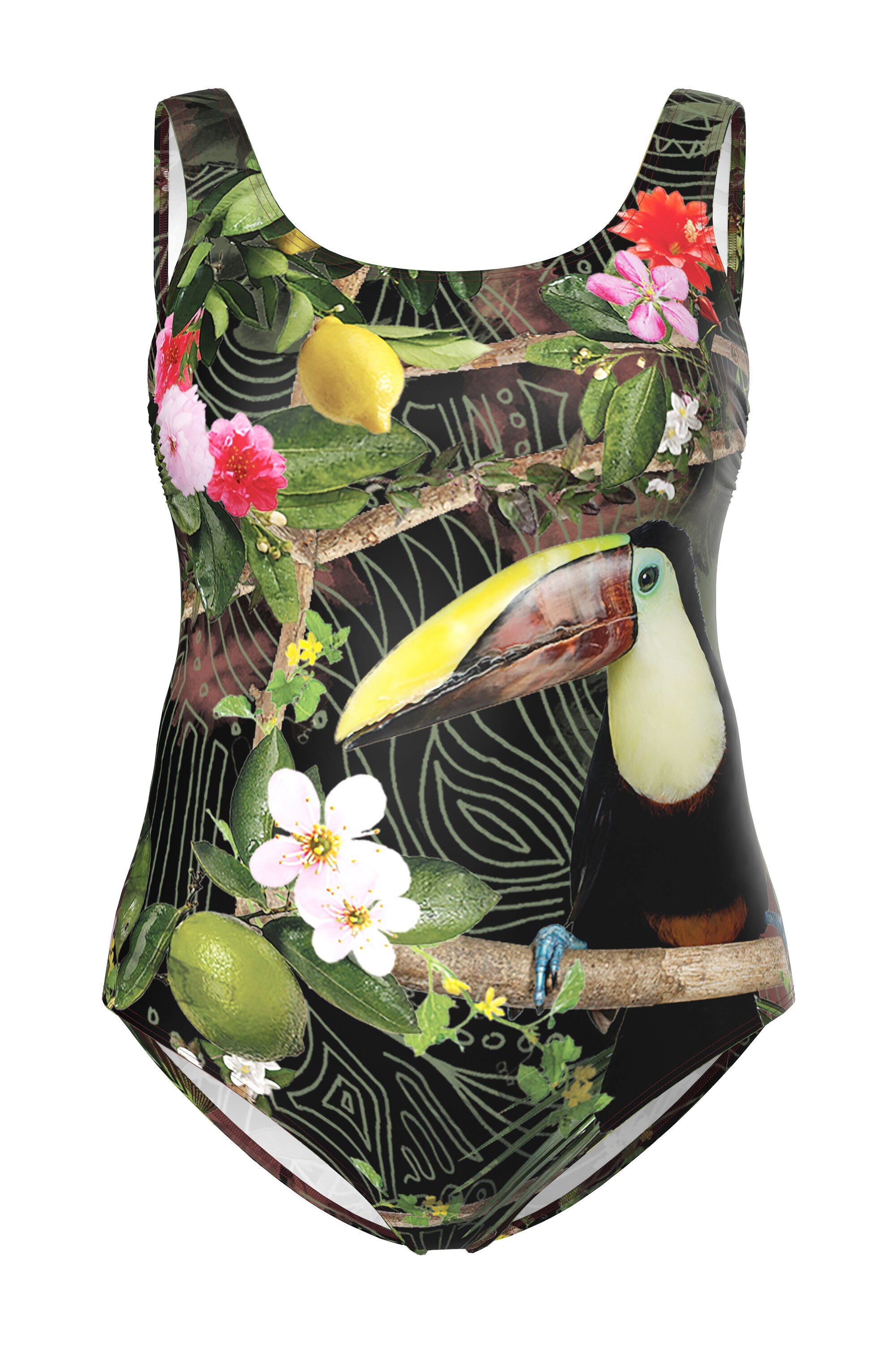 Ulla Popken Badeanzug Badeanzug Tukan ohne Softcups Rundhalsausschnitt