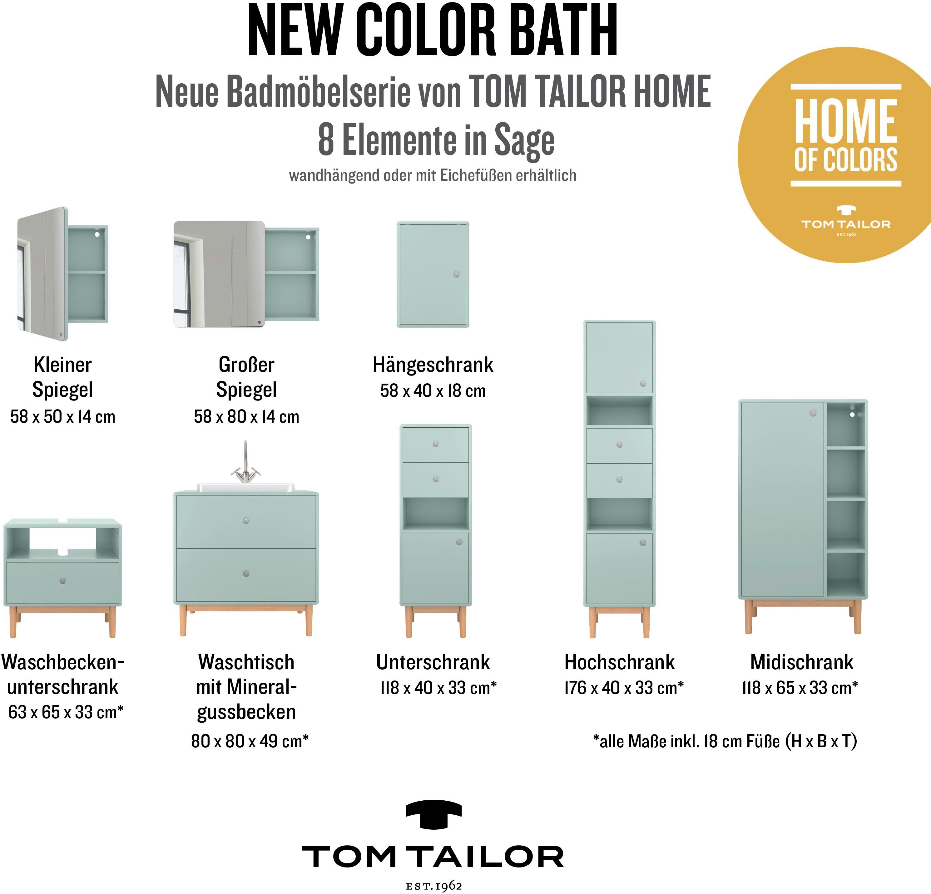 TOM TAILOR HOME Midischrank COLOR Breite mit Eiche cm 65 Tür, mit Füßen BATH 1 geölt, sage in