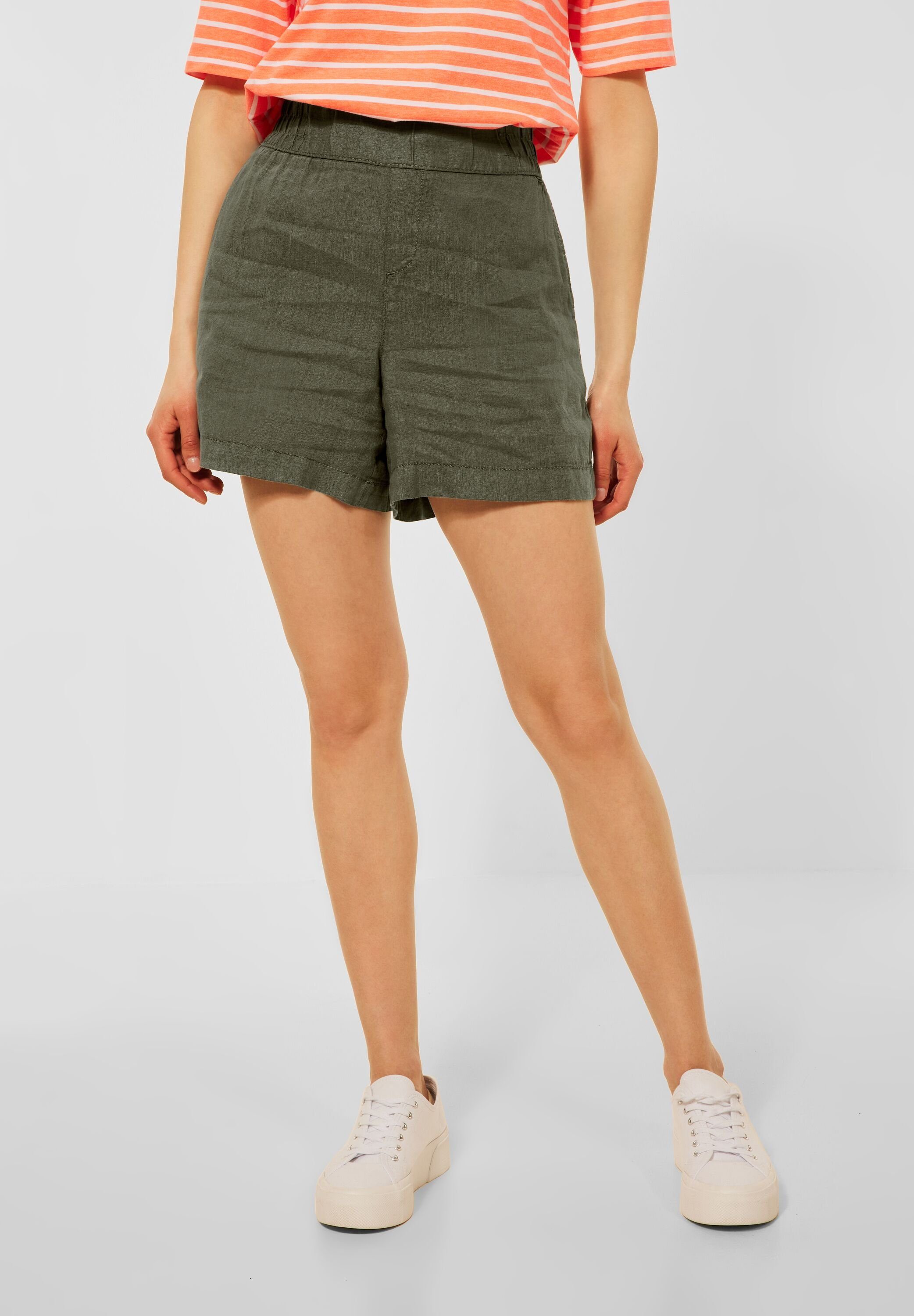 STREET ONE in 35 Shorts cm Saumweite Leinen Länge Street Maße ca.: One 35 38 Great Taschen, Olive Shorts cm, Paperbag (1-tlg) bei Größe