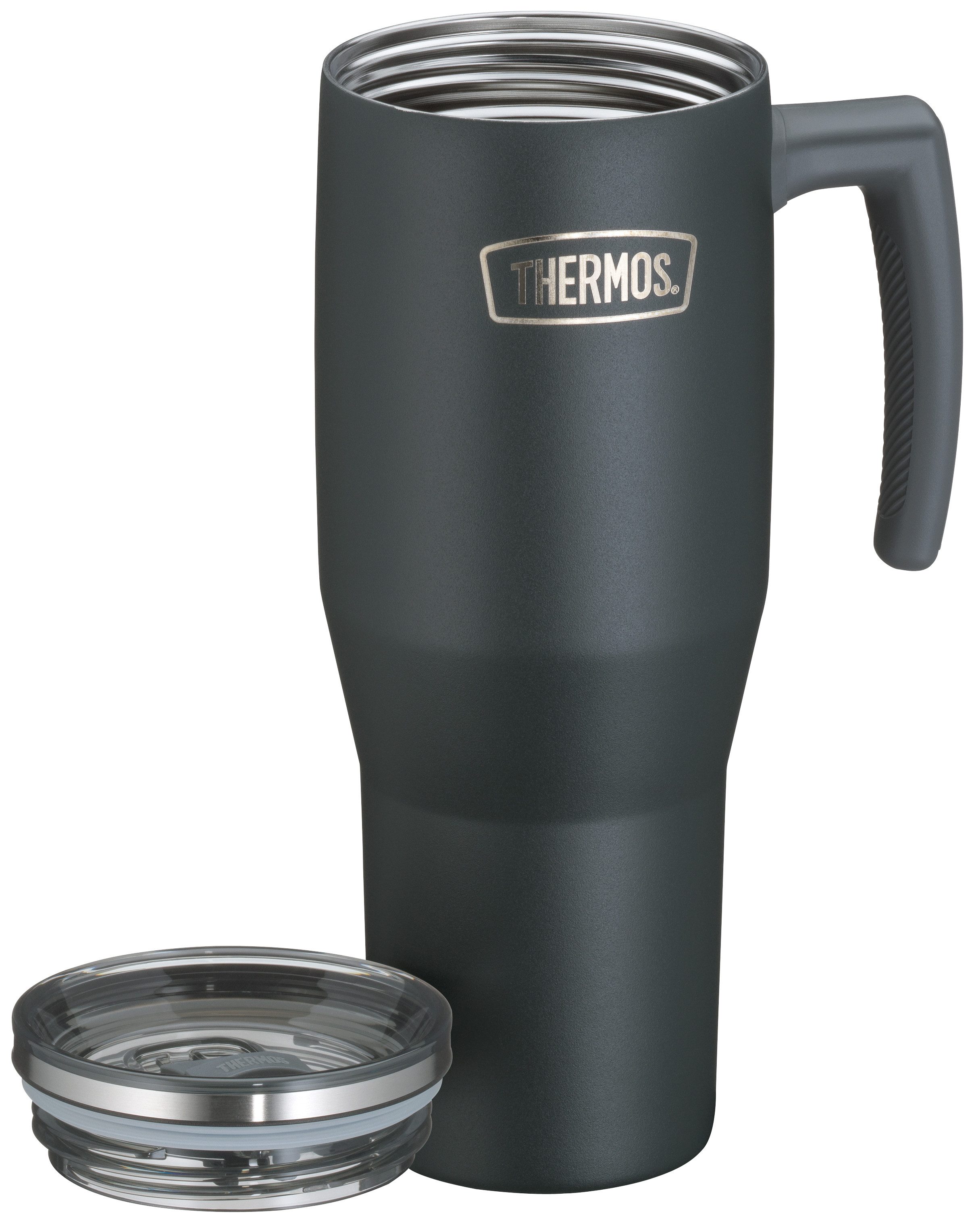 THERMOS Thermobecher REFRESHING SERIES ISOLIERTRINKBECHER mit Strohhalm, 1-tlg., Edelstahl, Kunststoff, Silikon, Titan, 1,10l, 6h heiß & 6h kalt, mit Griff