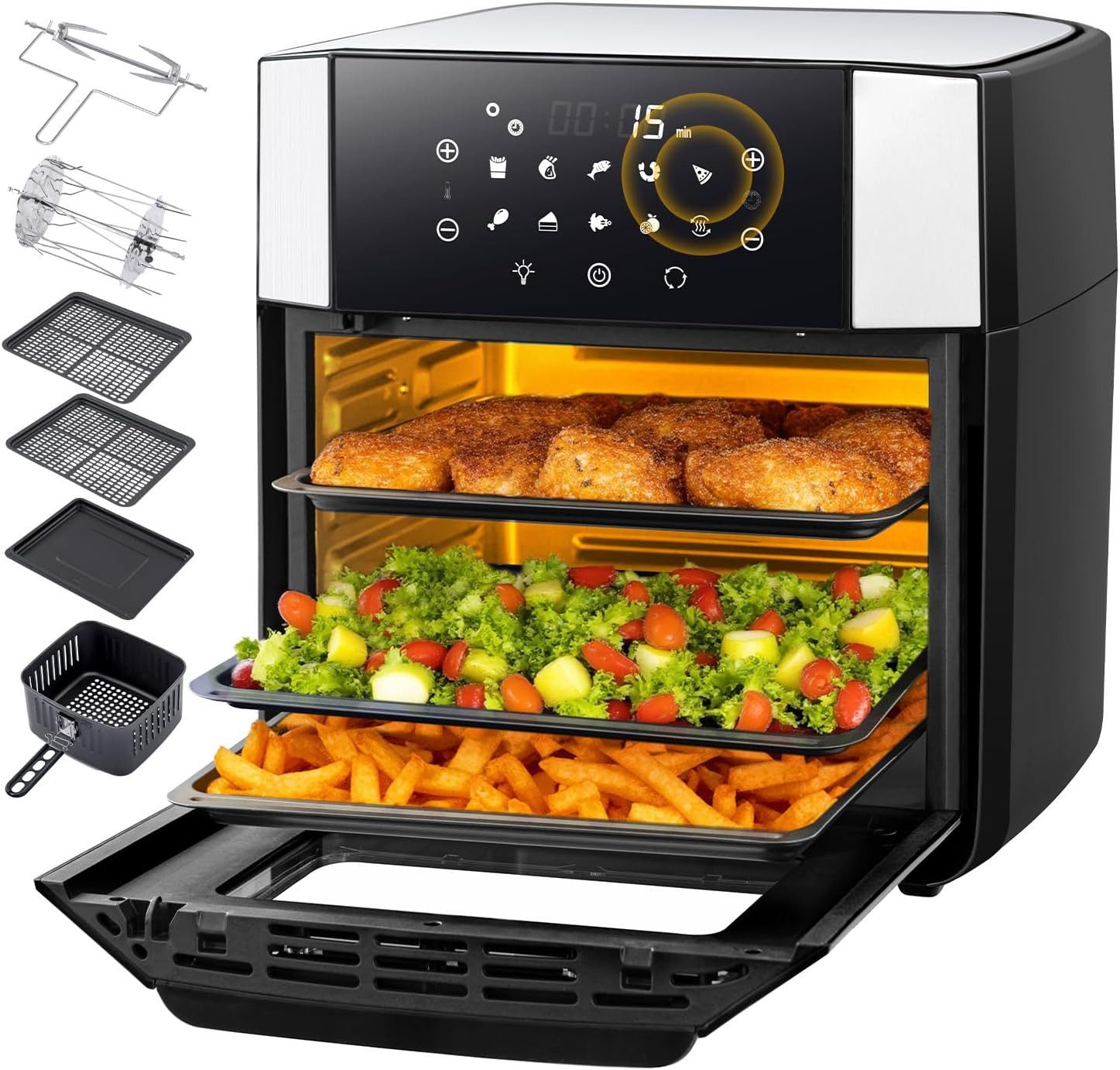 LLIVEKIT Heißluftfritteuse, 1800,00 W, 10 in 1 Mini Ofen mit Umluft Drehfunktion, Programmierbar