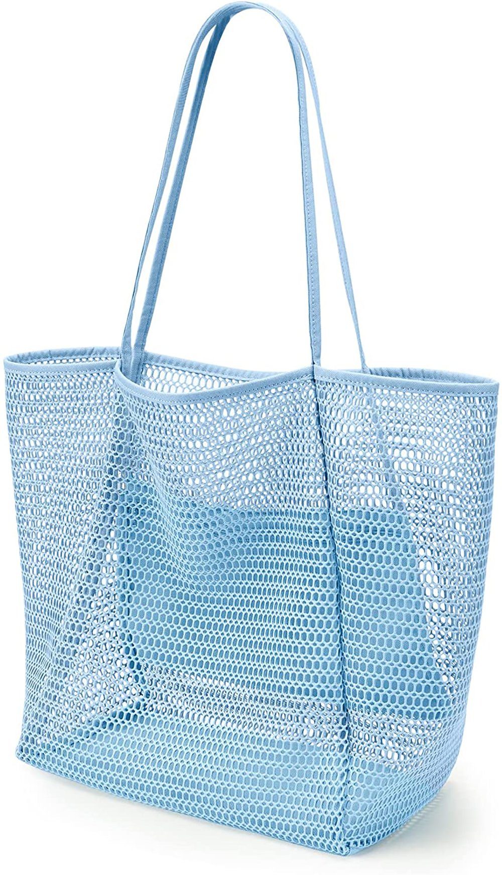 KALIDI Mesh Strandtasche Groß mit Reißverschluss Innentasche Faltbare Handtaschen Einkaufstasche Beach Tote Bag für Strand Familie Shopper Reise 38x35x16cm Umhängetasche Damen Badetasche 