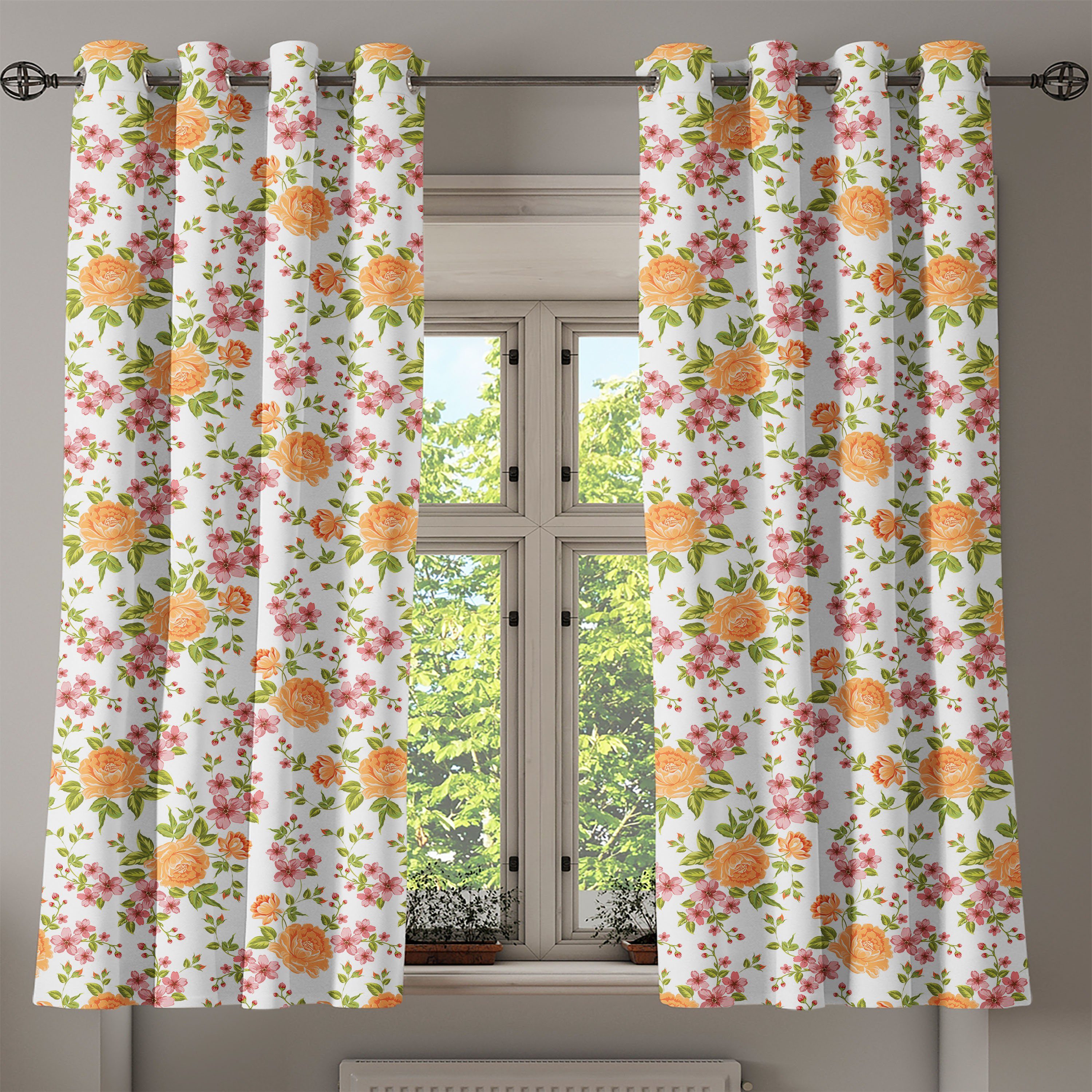 Wohnzimmer, Poppy für Gardine Blume 2-Panel-Fenstervorhänge Theme Dekorative Peony Abakuhaus, Schlafzimmer Braut