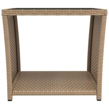 vidaXL Gartentisch Beistelltisch mit Glasplatte Beige Poly Rattan & Hartglas (1-St)