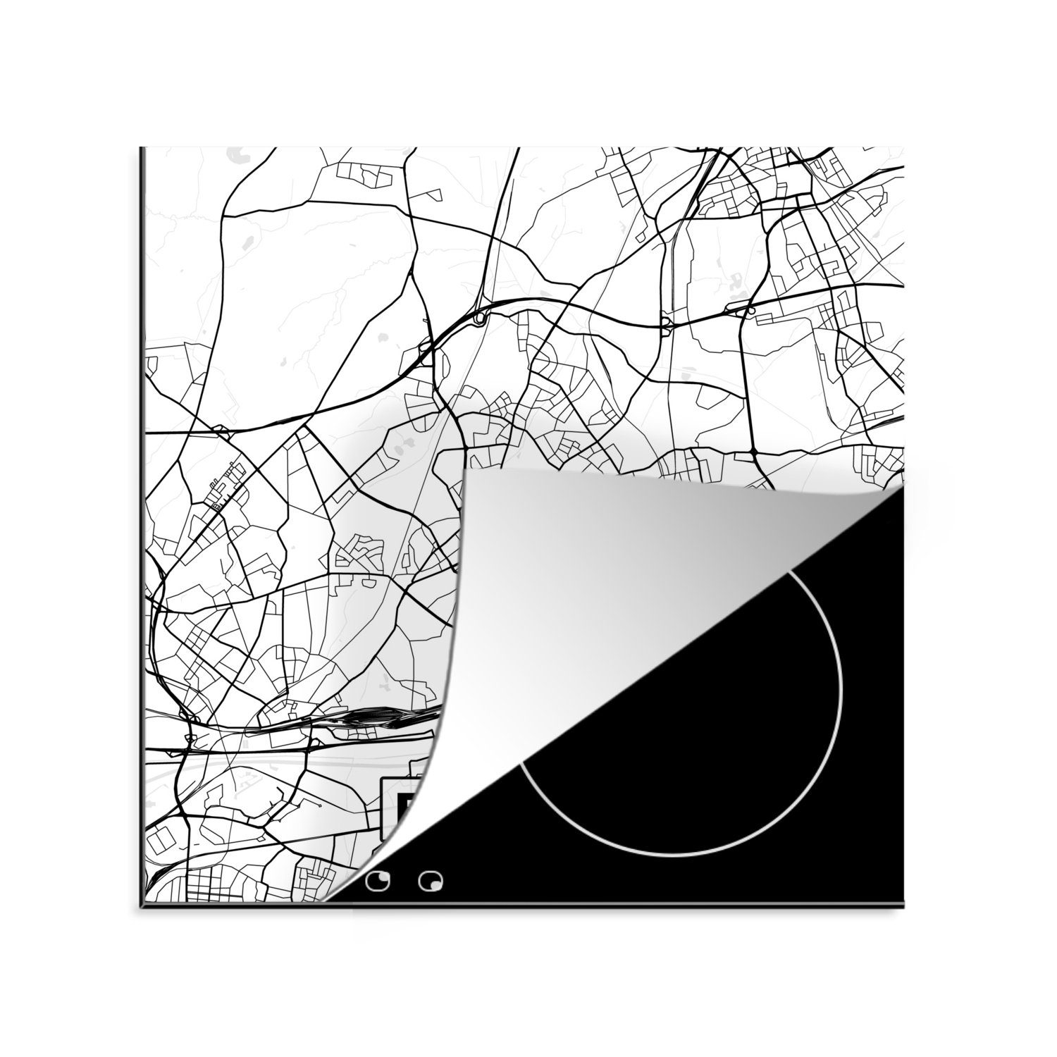 MuchoWow Herdblende-/Abdeckplatte Bottrop - Karte - Stadtplan, Vinyl, (1 tlg), 78x78 cm, Ceranfeldabdeckung, Arbeitsplatte für küche