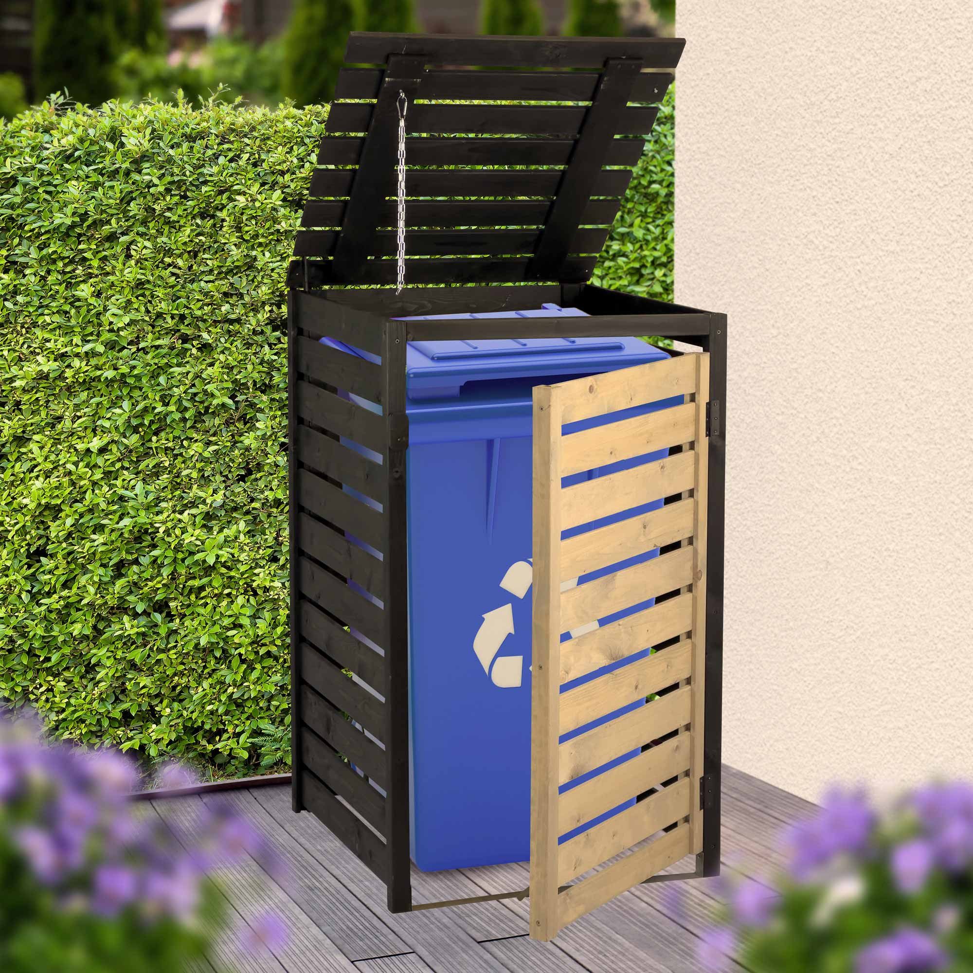 dobar Mülltonnenbox Mülltonnenverkleidung 120 L, schwarz-anthrazit, aus robustem lasiertem Fichtenholz