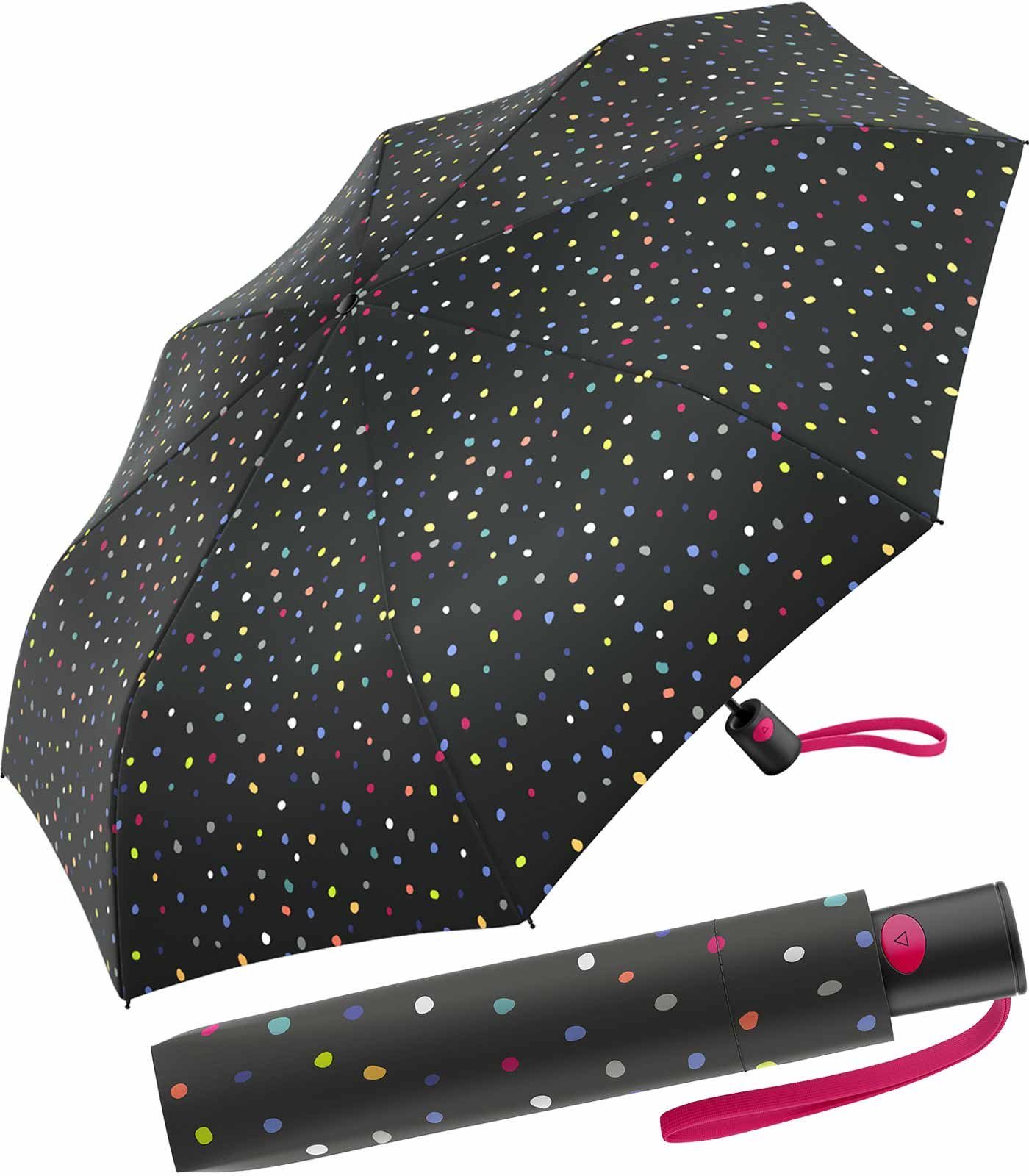United Colors of Benetton Taschenregenschirm Mini mit Auf-Automatik - Dots black, ein bunter Konfettiregen schwarz