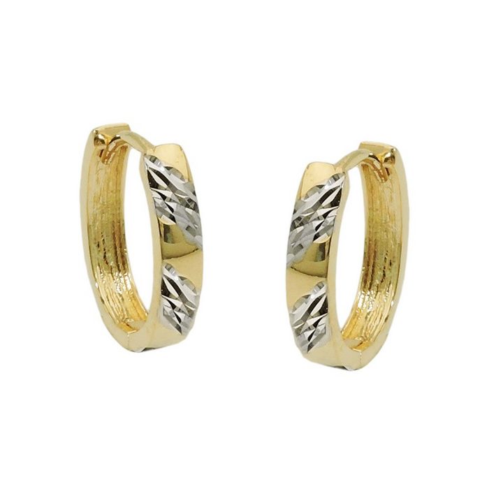 Gallay Paar Creolen Creole 15x12x3mm Klappscharnier oval bicolor rhodiniert diamantiert 9Kt GOLD Goldschmuck für Damen