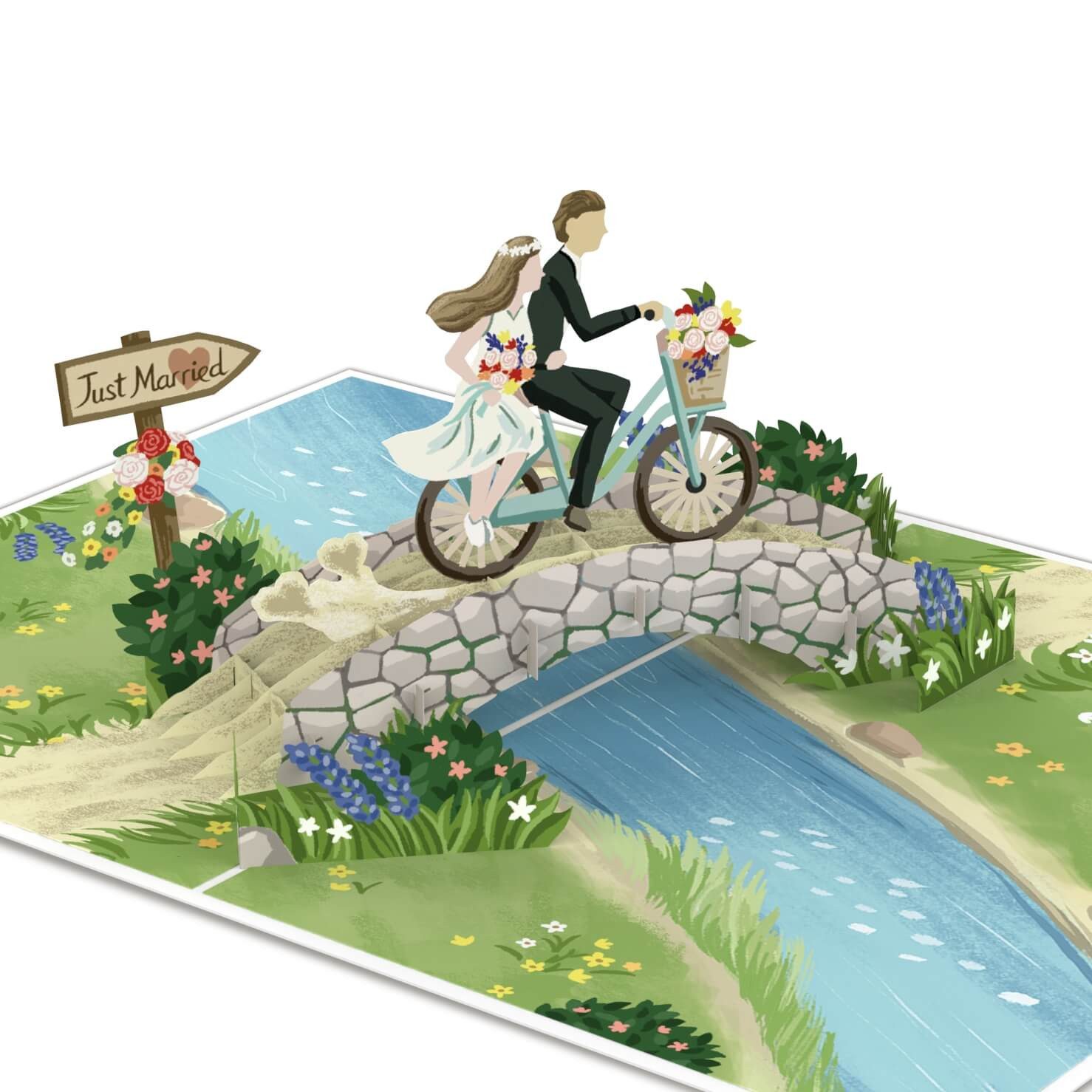 papercrush Hochzeitskarte Brautpaar auf Fahrrad, Pop-Up Karte Hochzeit, Handgemacht, Verschenkfertig, Mit Umschlag