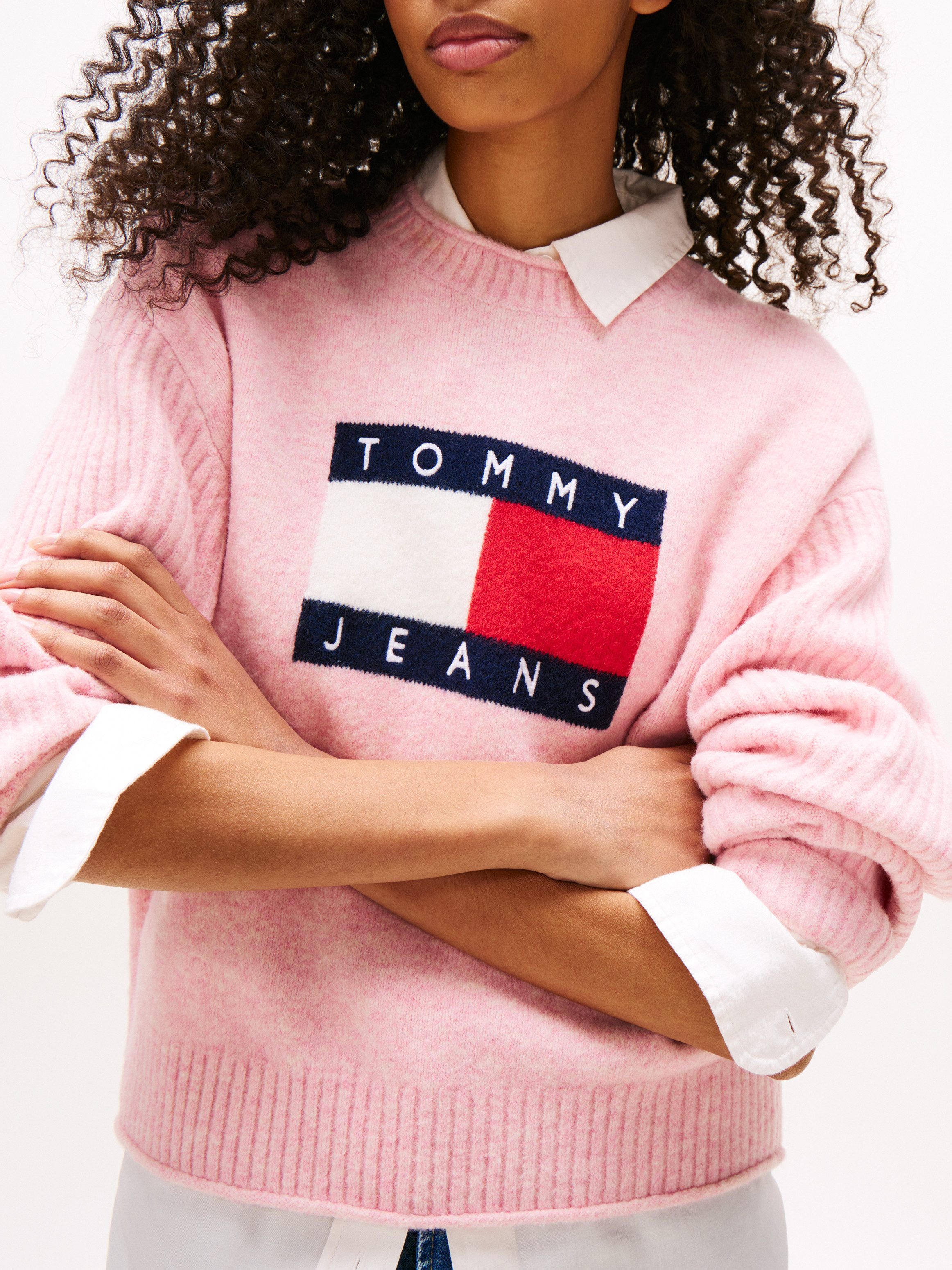 Tommy Jeans Strickpullover TJW MELANGE FLAG SWEATER RIB EXT in gerippter St günstig online kaufen
