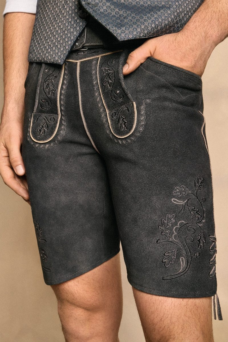 Spieth & Wensky Trachtenlederhose Lederhose Herren kurz - KÖNIGSJODLER - nero/schwarz