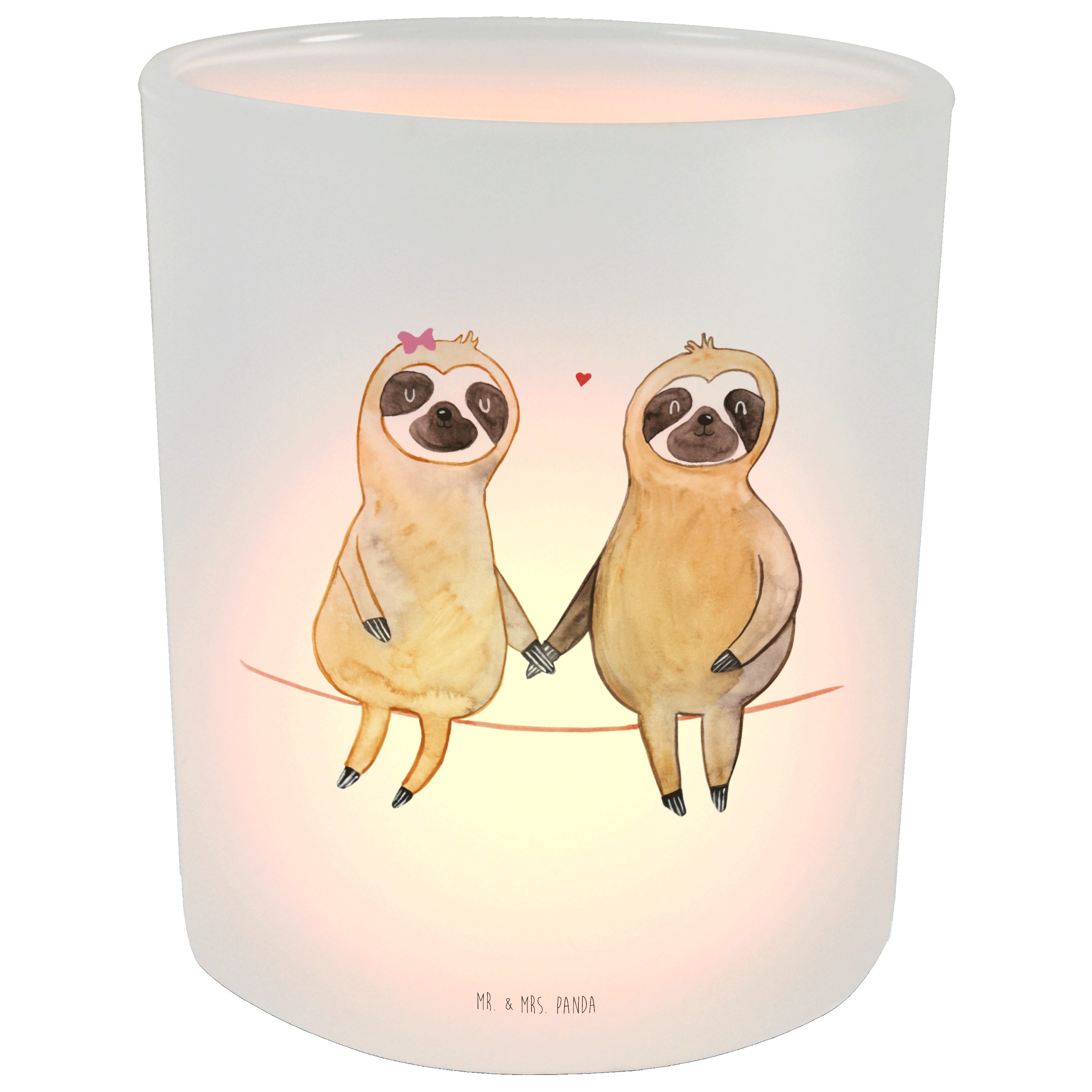 Mr. & Mrs. Panda Windlicht Faultier Pärchen - Transparent - Geschenk, Kerzenglas, verlobt, Teeli (1 St), Hitzebeständig