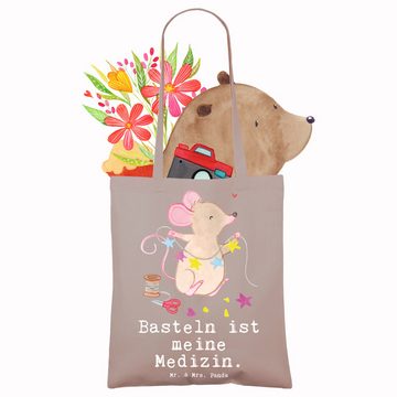 Mr. & Mrs. Panda Tragetasche Maus Basteln - Braun Pastell - Geschenk, Hobby, Beuteltasche, Stoffbe (1-tlg), Lange Tragegriffe