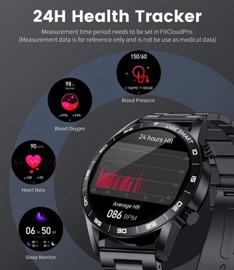 Lige Smartwatch (1,39 Zoll, Android iOS), Herren telefonfunktion aktivitätstracker fitnessuhr sprachassistent