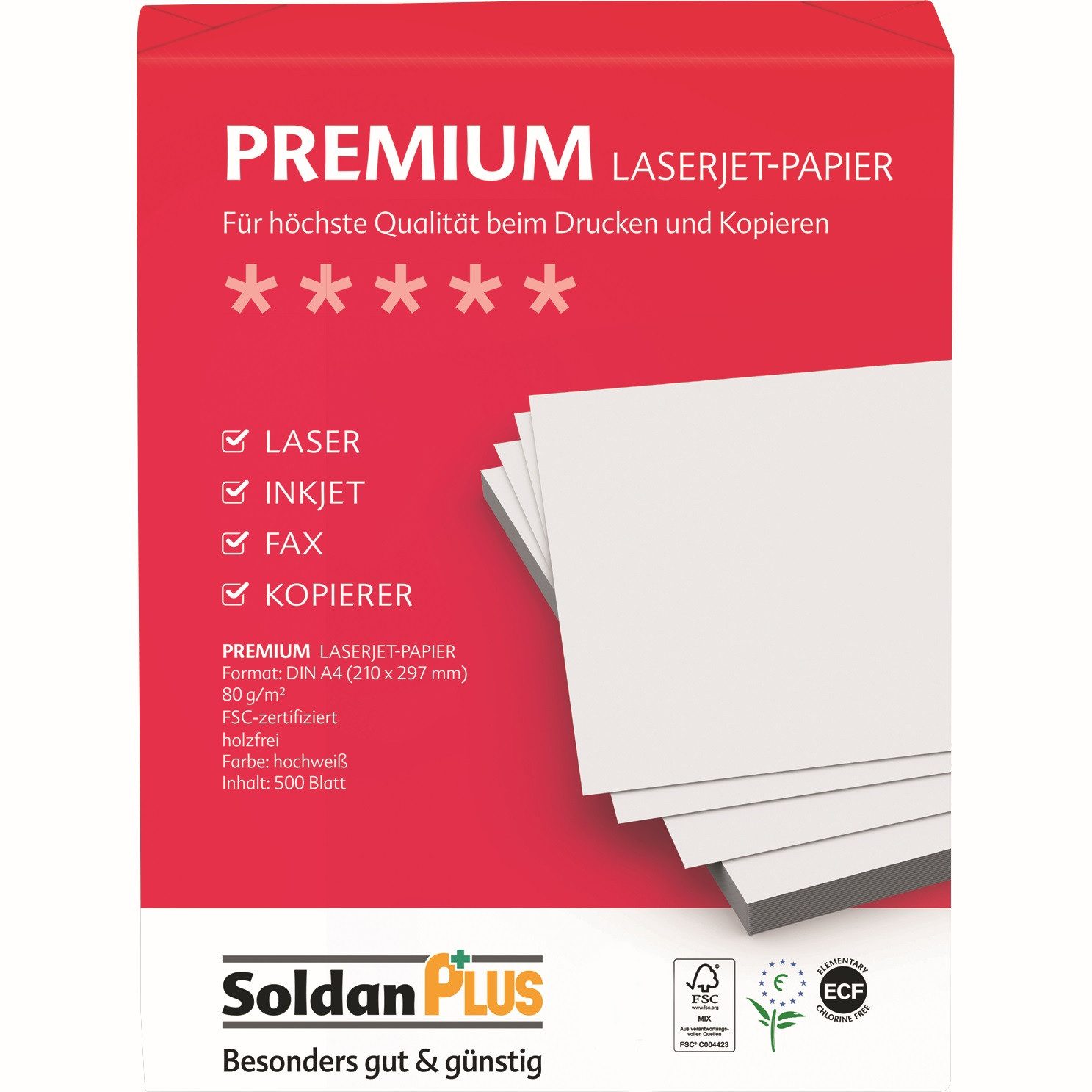 INAPA Копировальная бумага SoldanPlus Копировальная бумага PREMIUM, DIN A4, 80 g/m², Pack: 500 Blatt