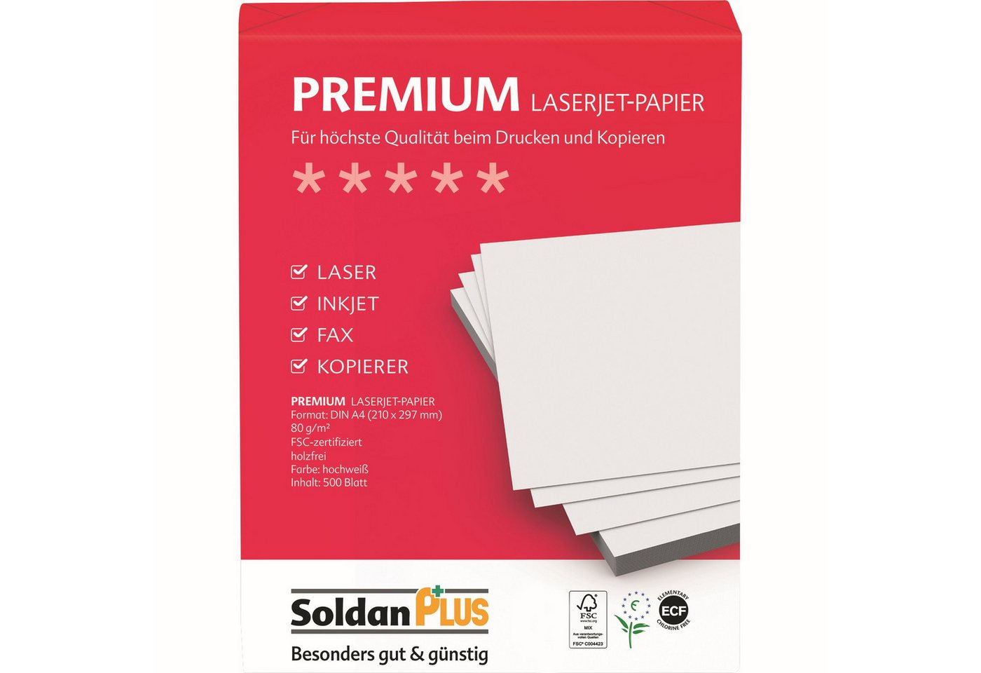 INAPA Kopierpapier SoldanPlus Kopierpapier PREMIUM, DIN A4, 80 g/m², Pack: 500 Blatt