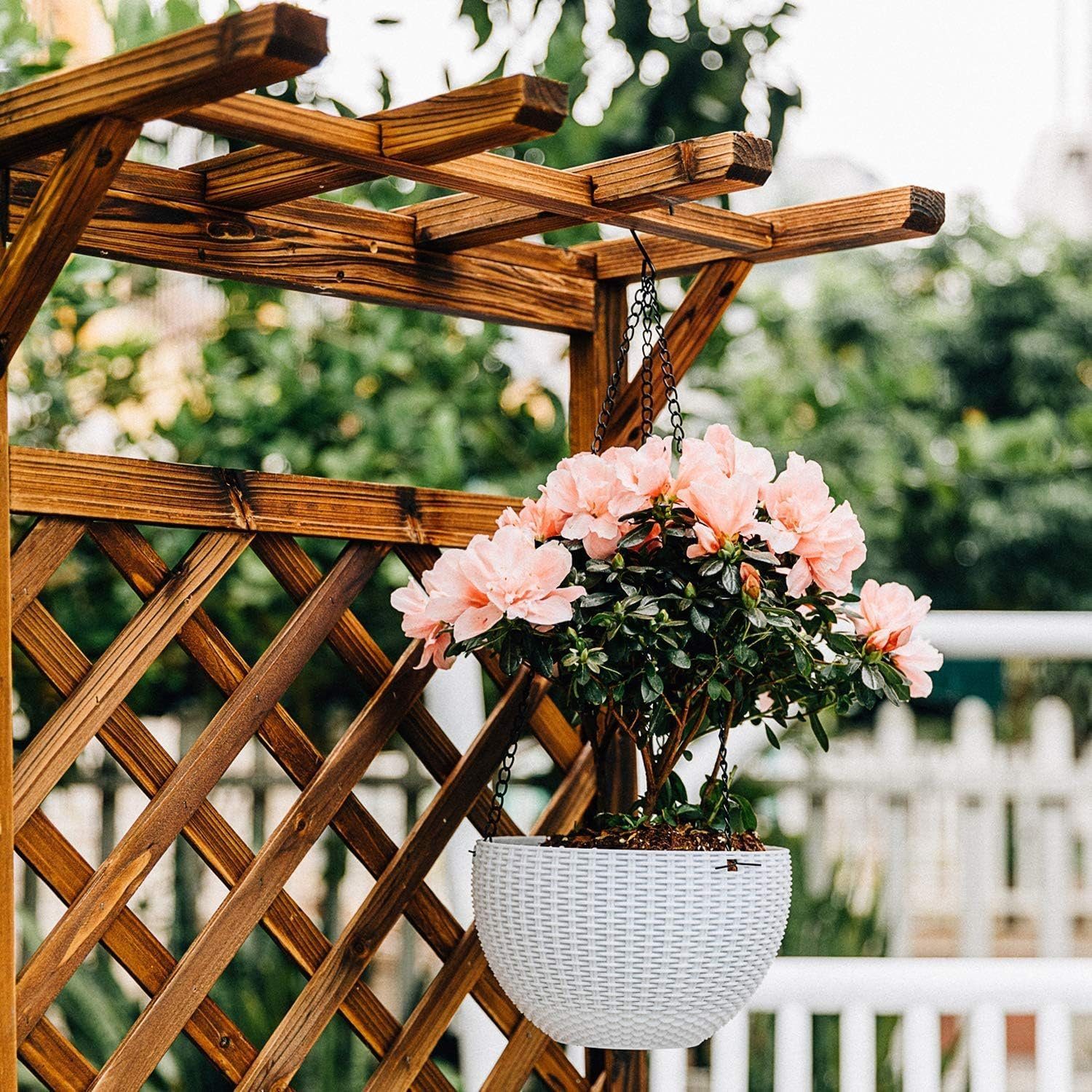 Blumentöpfe,für Jormftte Balkon,Rattan Weiß Hängekorb dem 2 Gärten hängende Körbe Aufhängen