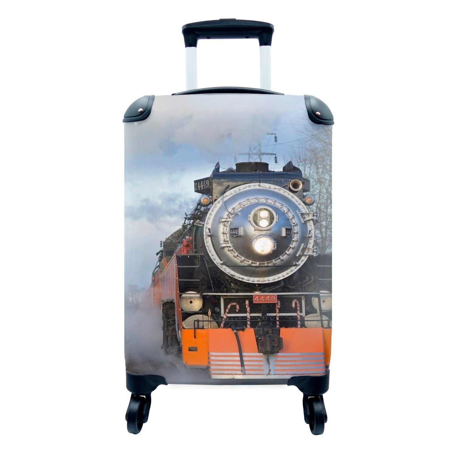 MuchoWow Handgepäckkoffer Frontansicht einer Dampflokomotive, 4 Rollen, Reisetasche mit rollen, Handgepäck für Ferien, Trolley, Reisekoffer