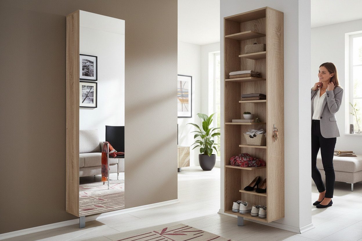 freiraum Schuhschrank Woody drehbar, eiche dekor sägerau / Spiegel - 45x189 günstig online kaufen